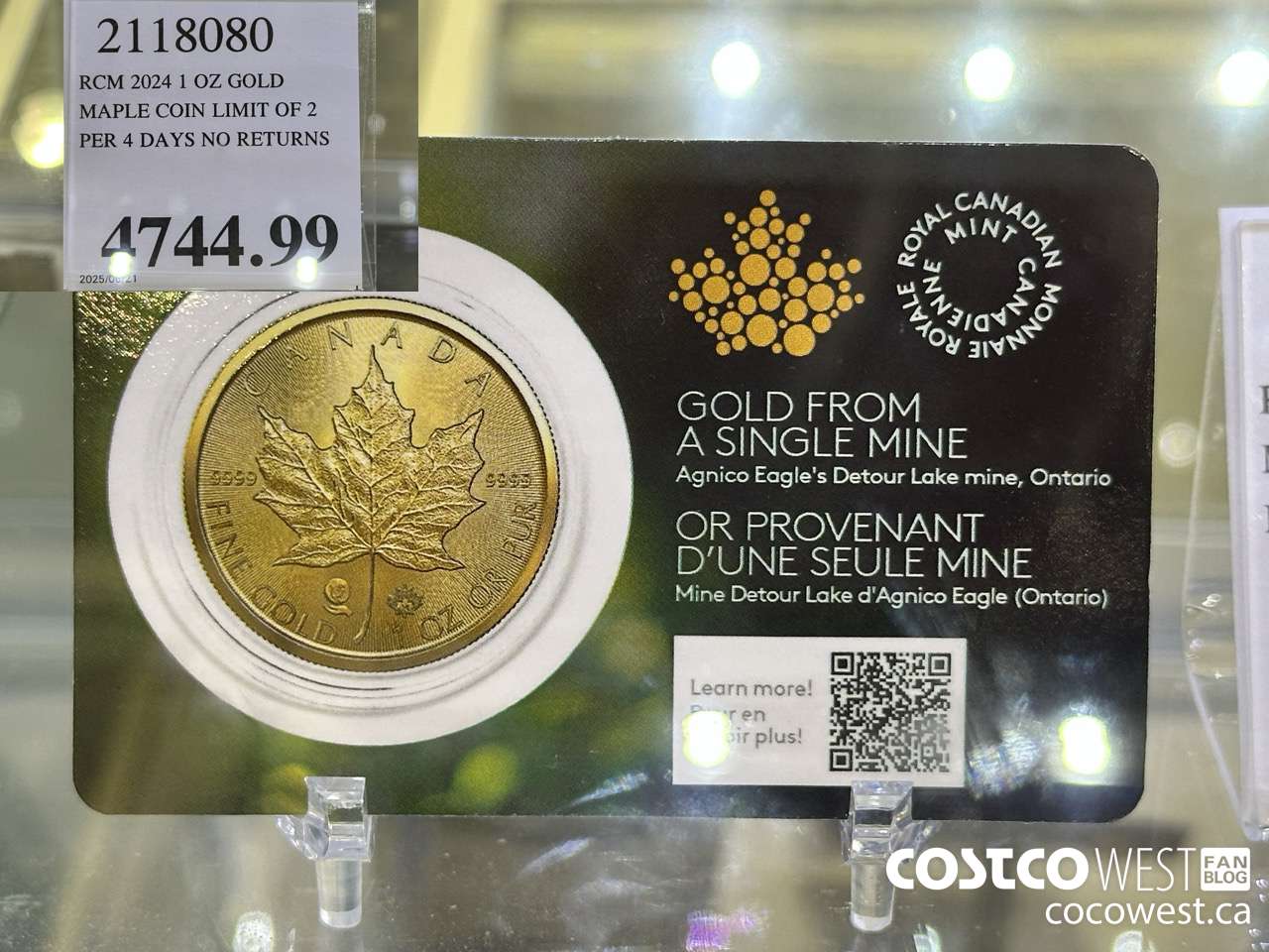 2118080 RCM 2024 1 OZ GOLD. MAPLE COIN LIMIT OF 2 PER 4 DAYS NO RETURNS $4744.99