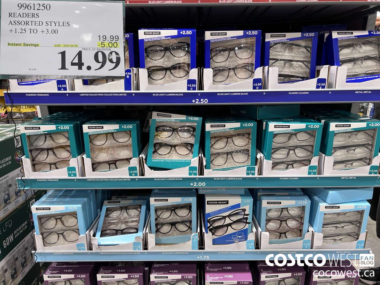 9961250 READERS ASSORTED STYLES +1.25 TO +3.00 ($5.00 INSTANT SAVINGS EXPIRES ON 2025-06-08) $14.99