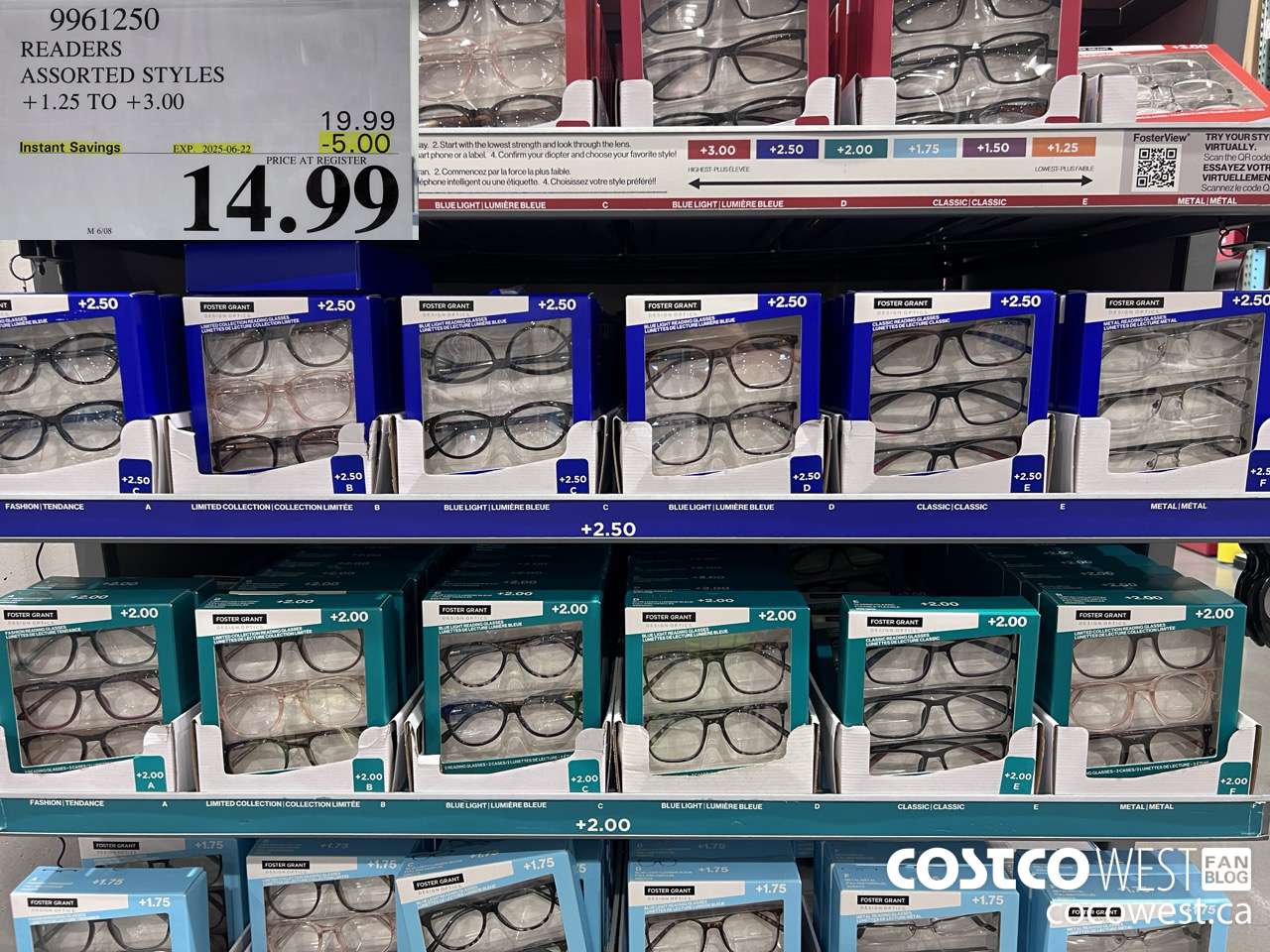 9961250 READERS ASSORTED STYLES +1.25 TO +3.00 ($5.00 INSTANT SAVINGS EXPIRES ON 2025-06-22) $14.99