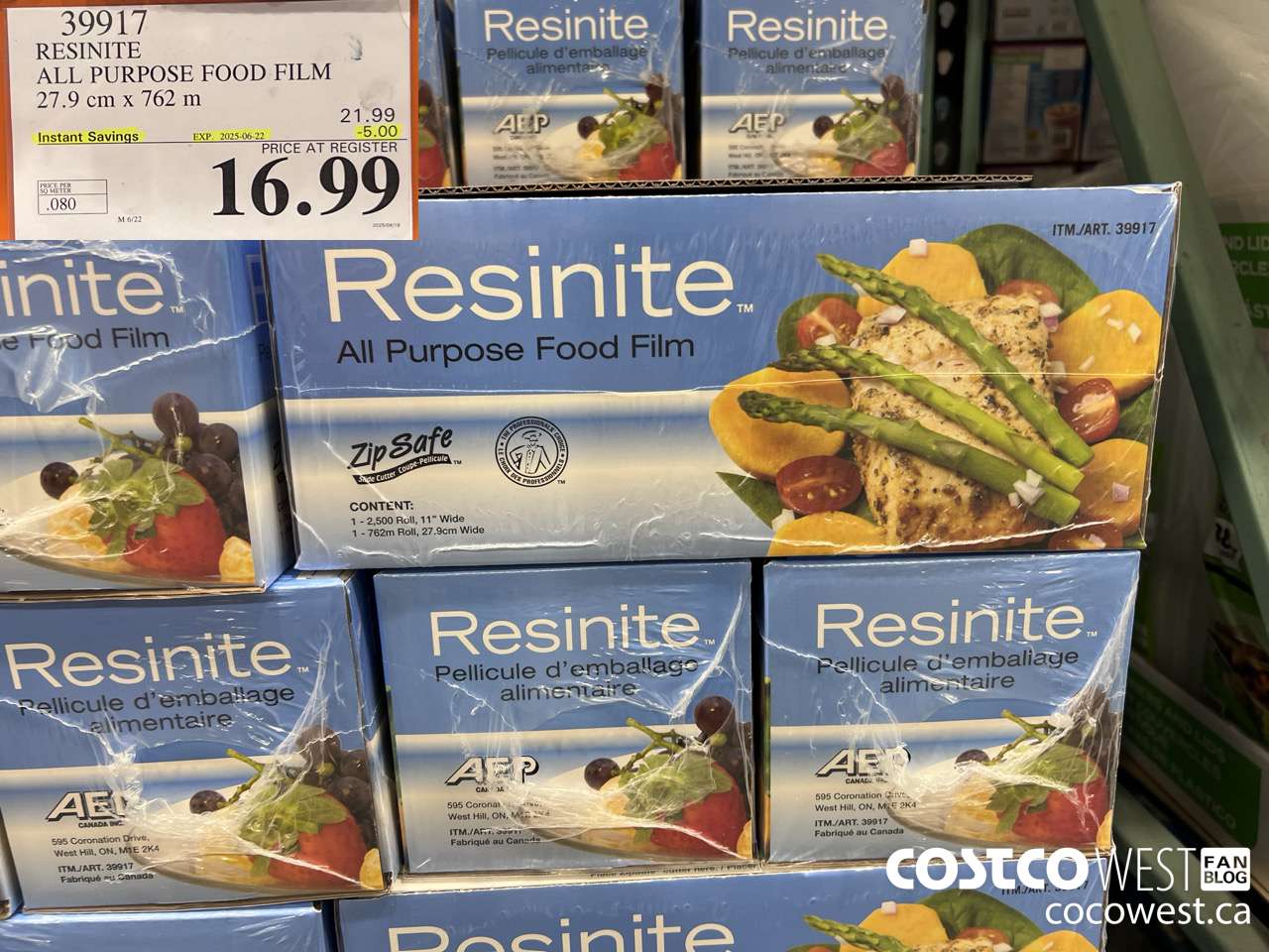 39917 RESINITE ALL PURPOSE FOOD FILM 27.9 CM x 762 M ($5.00 INSTANT SAVINGS EXPIRES ON 2025-06-22) $16.99