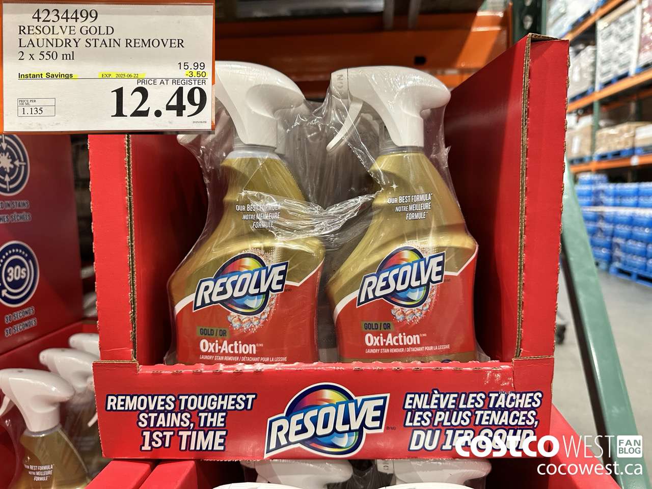 4234499 RESOLVE GOLD LAUNDRY STAIN REMOVER 2 X 550ML ($3.50 INSTANT SAVINGS EXPIRES ON 2025-06-22) $12.49