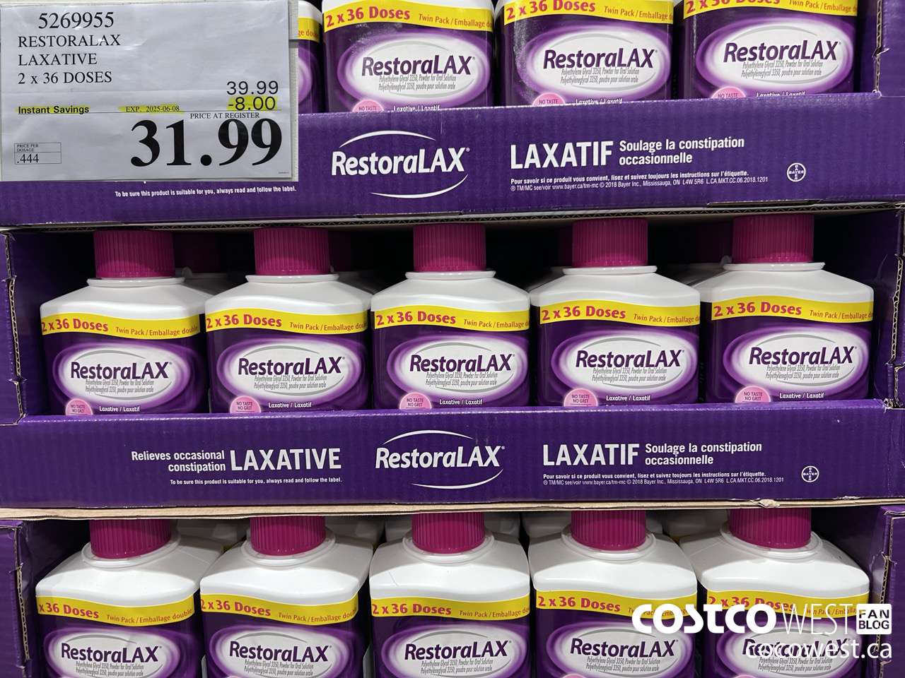 5269955 RESTORALAX LAXATIVE 2 X 36 DOSES ($8.00 INSTANT SAVINGS EXPIRES ON 2025-06-08) $31.99