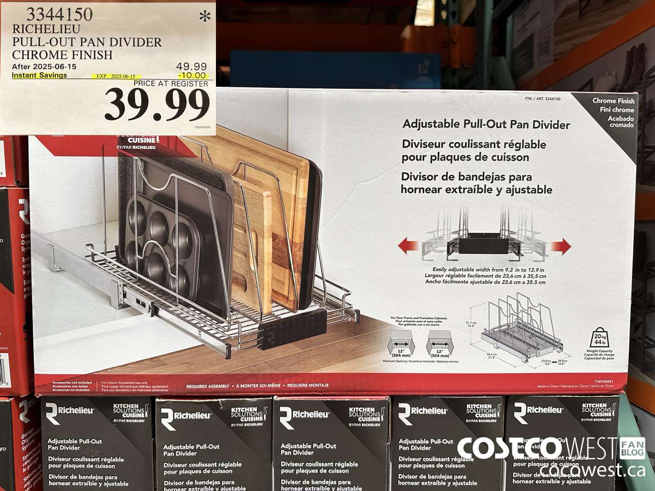 3344150 RICHELIEU PULL-OUT PAN DIVIDER CHROME FINISH ($10.00 INSTANT SAVINGS EXPIRES ON 2025-06-15) $39.99
