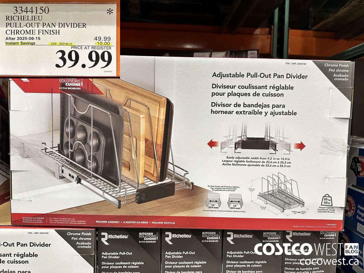 3344150 RICHELIEU PULL-OUT PAN DIVIDER CHROME FINISH ($10.00 INSTANT SAVINGS EXPIRES ON 2025-06-15) $39.99