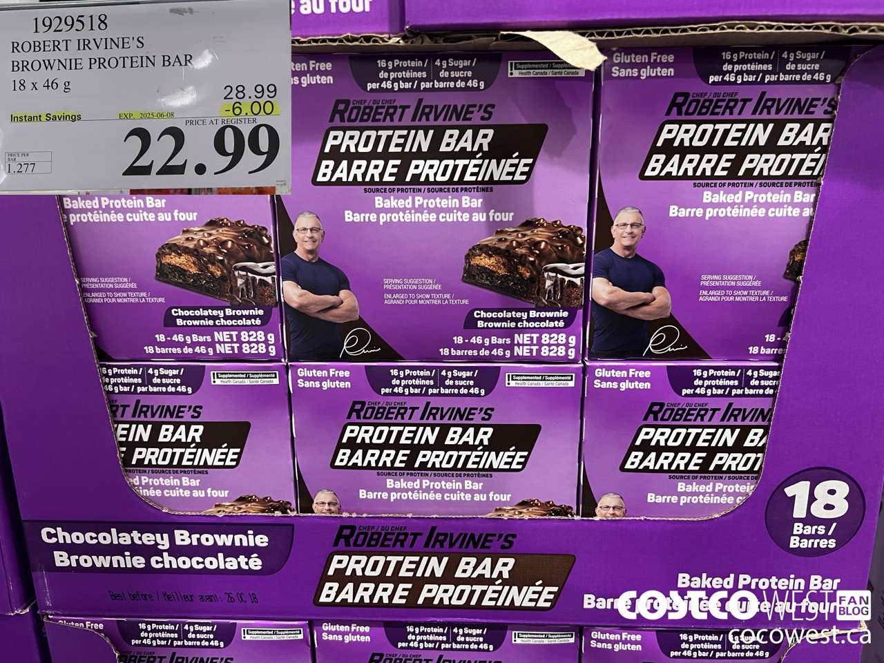 1929518 ROBERT IRVINE'S BROWNIE PROTEIN BAR 18 X 46G ($6.00 INSTANT SAVINGS EXPIRES ON 2025-06-08) $22.99