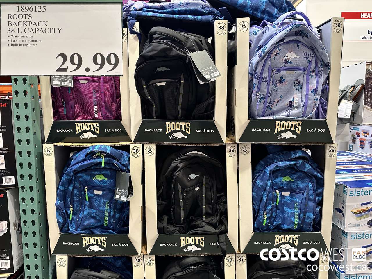 1896125 ROOTS BACKPACK 38L CAPACITY $29.99
