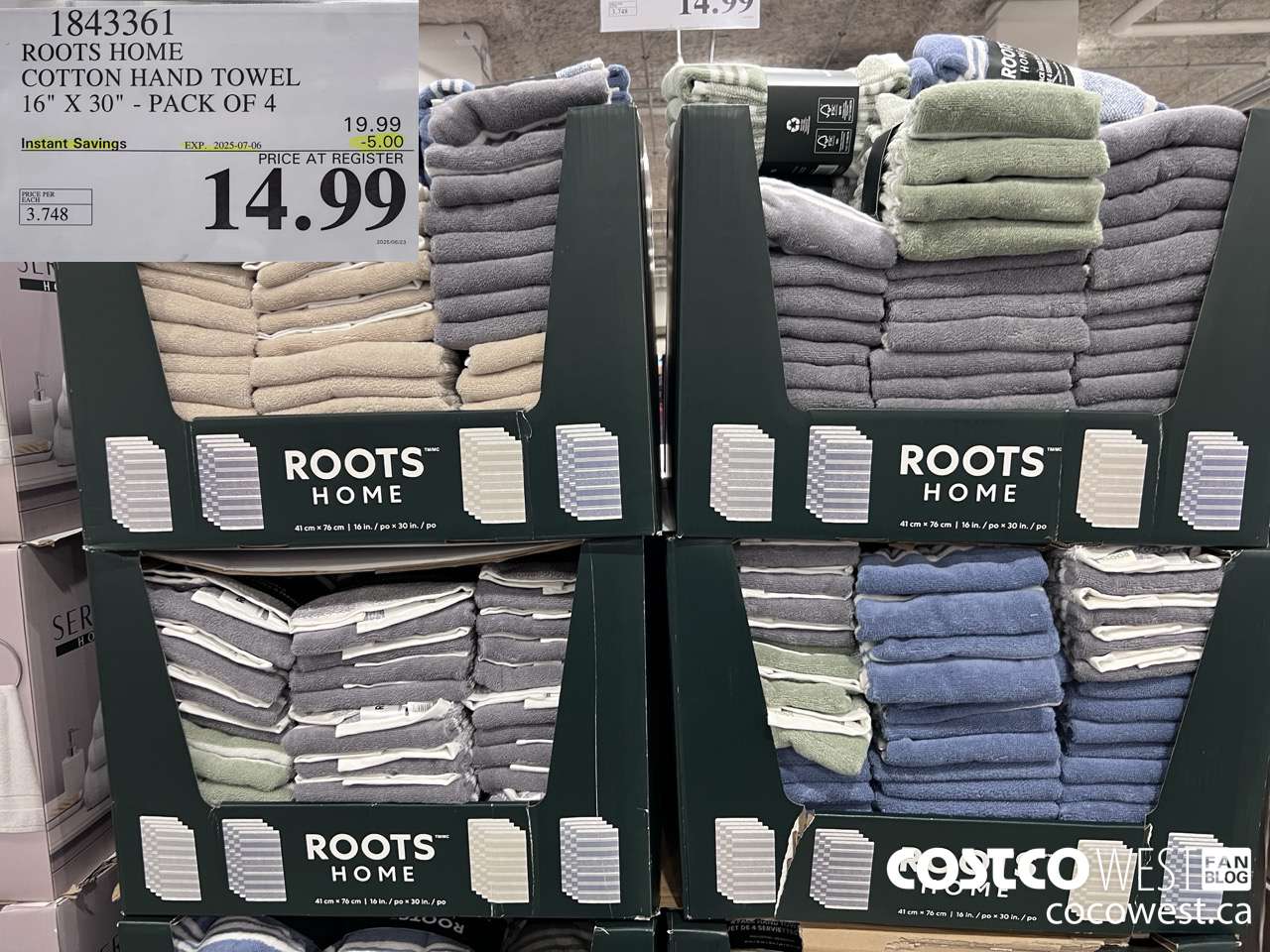 1843361 ROOTS HOME COTTON HAND TOWEL 16