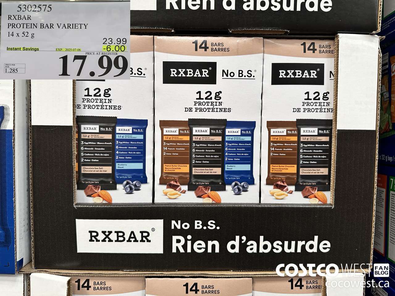 5302575 RXBAR PROTEIN BAR VARIETY 14 X 52G ($6.00 INSTANT SAVINGS EXPIRES ON 2025-07-06) $17.99