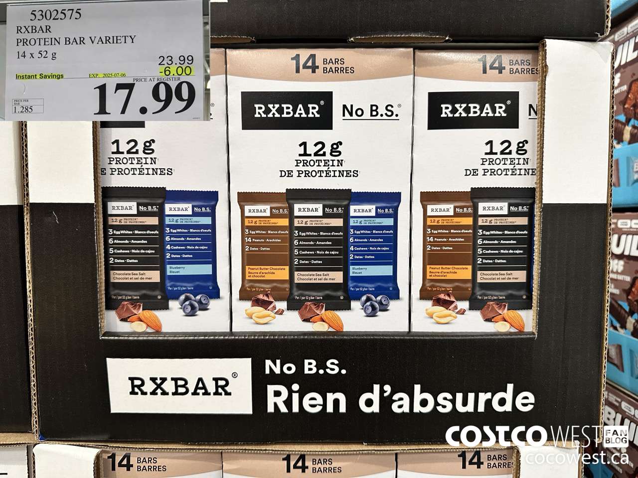 5302575 RXBAR PROTEIN BAR VARIETY 14 X 52G ($6.00 INSTANT SAVINGS EXPIRES ON 2025-07-06) $17.99