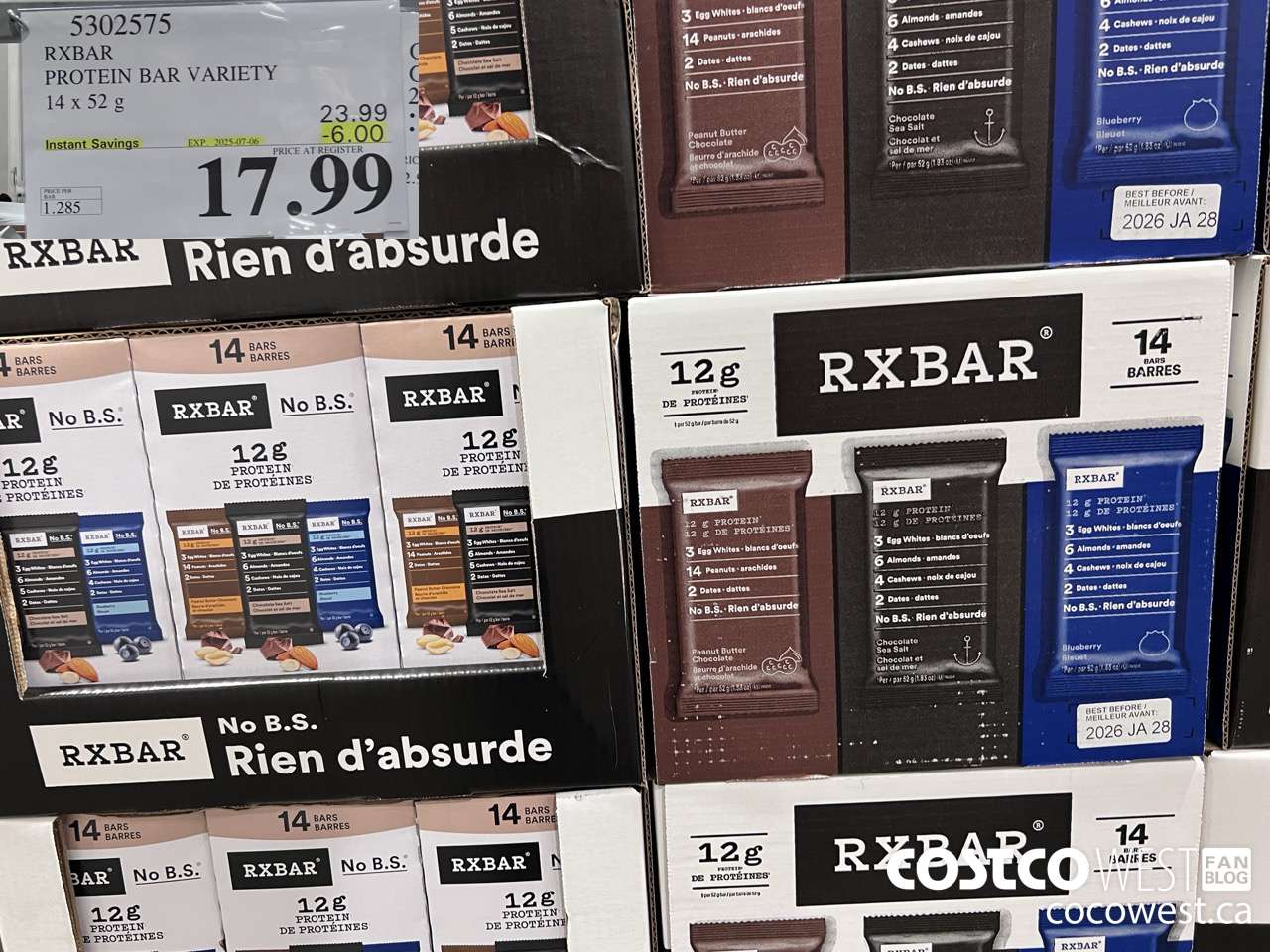 5302575 RXBAR PROTEIN BAR VARIETY 14 X 52G ($6.00 INSTANT SAVINGS EXPIRES ON 2025-07-06) $17.99