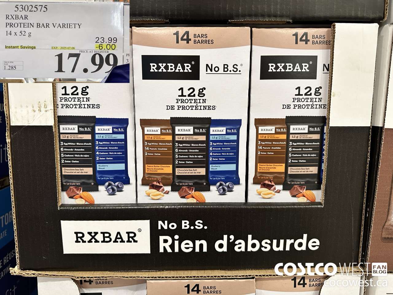 5302575 RXBAR PROTEIN BAR VARIETY 14 X 52G ($6.00 INSTANT SAVINGS EXPIRES ON 2025-07-06) $17.99