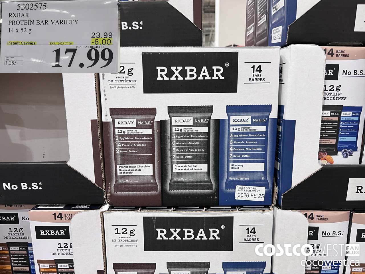 5302575 RXBAR PROTEIN BAR VARIETY 14 X 52G ($6.00 INSTANT SAVINGS EXPIRES ON 2025-07-06) $17.99