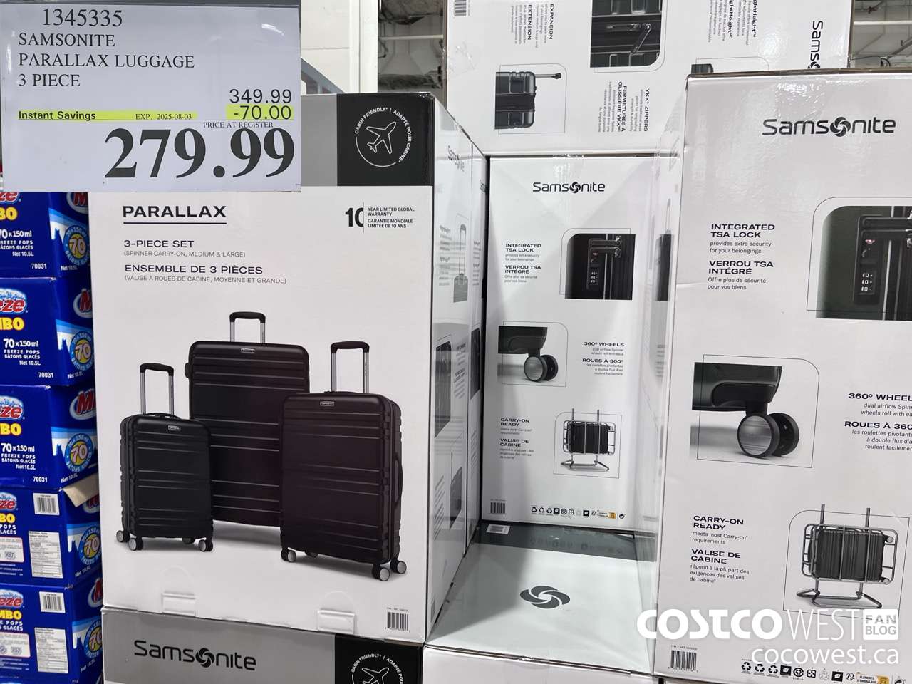 1345335 SAMSONITE PARALLAX LUGGAGE 3 PIECE ($70.00 INSTANT SAVINGS EXPIRES ON 2025-08-03) $279.99