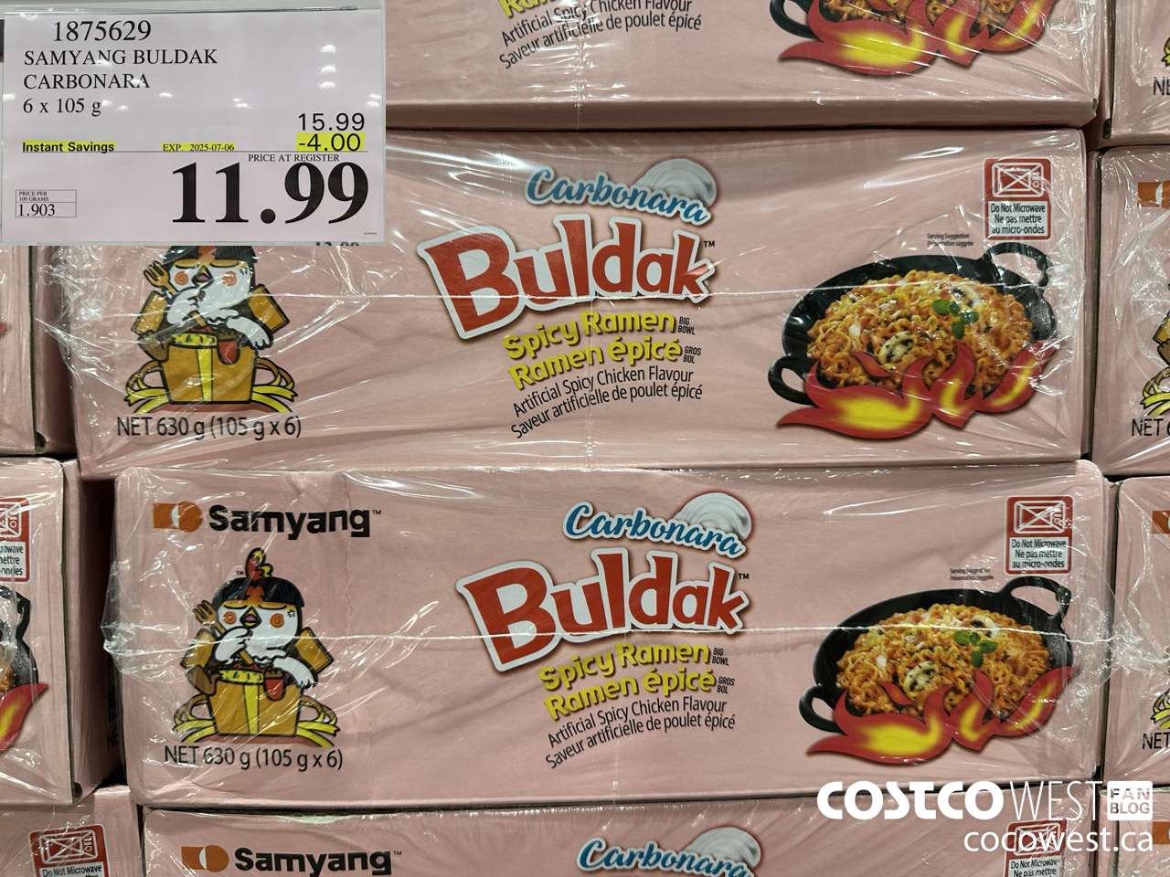 1875629 SAMYANG BULDAK CARBONARA 6 x 105 g ($4.00 INSTANT SAVINGS EXPIRES ON 2025-07-06) $11.99