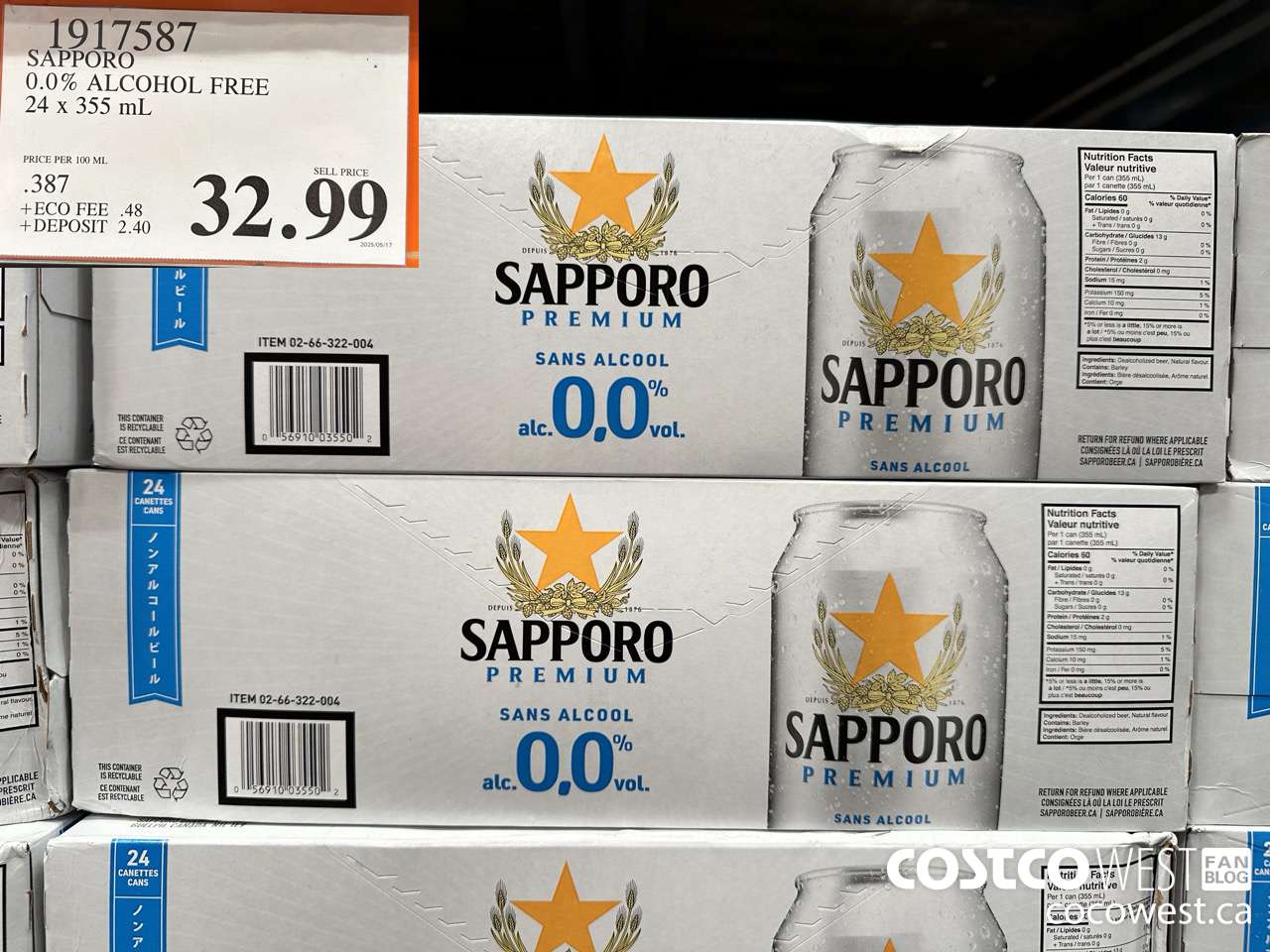 1917587 SAPPORO 0.0% ALCOHOL FREE 24 X 355ML $32.99
