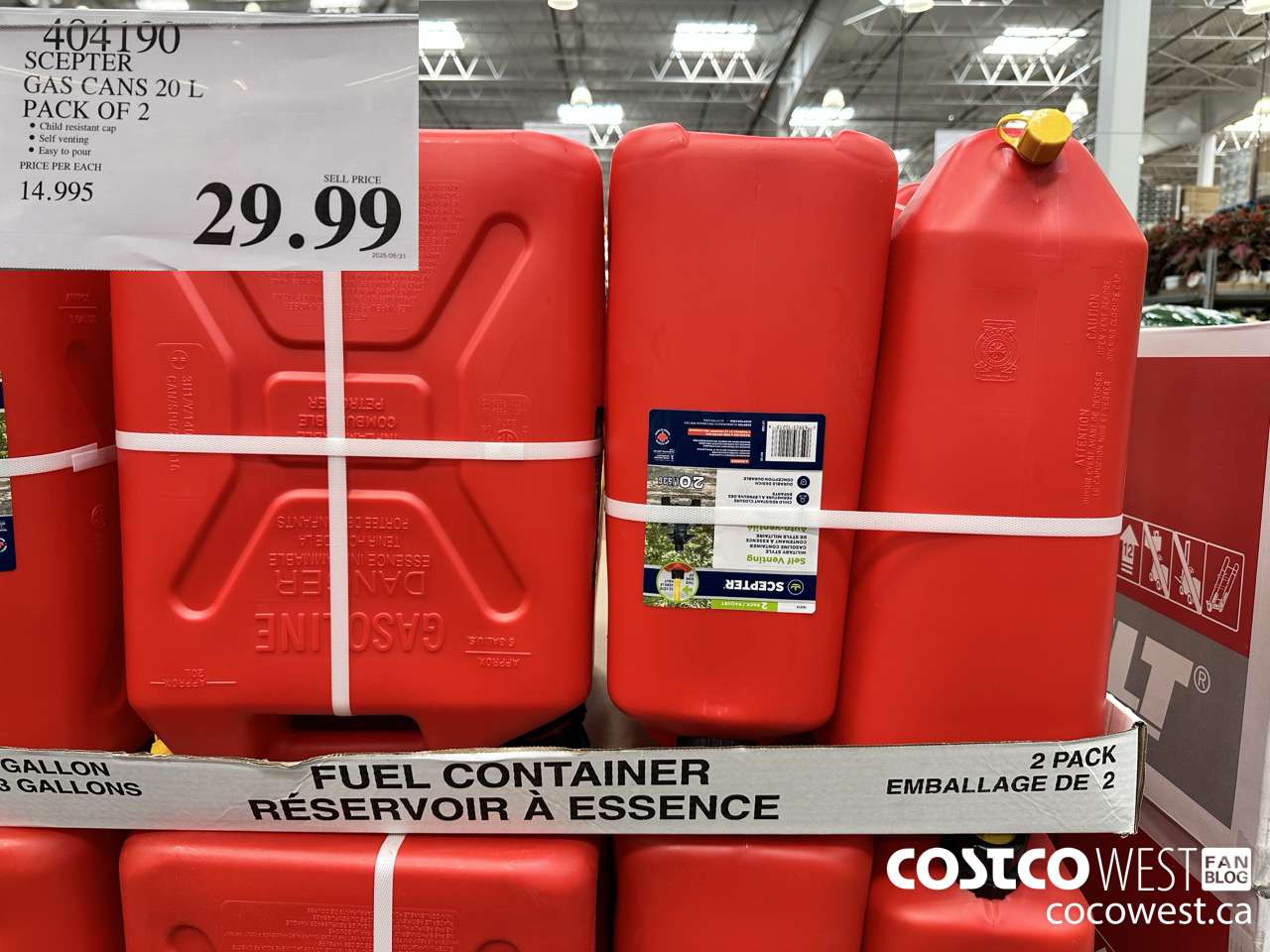 404190 SCEPTER GAS CANS 20 L PACK OF 2 $29.99