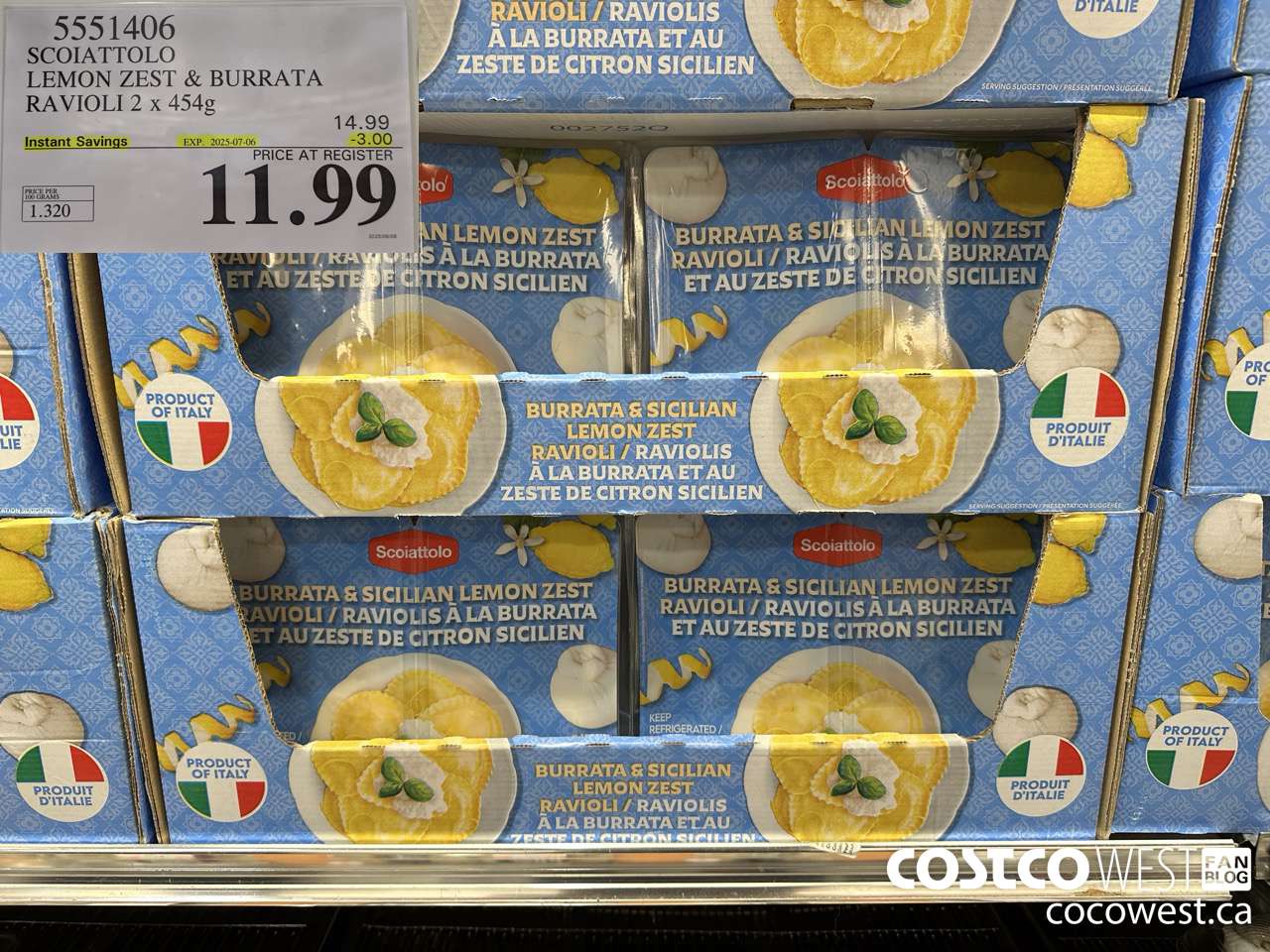 5551406 SCOIATTOLO LEMON ZEST & BURRATA RAVIOLI 2 X 454G ($3.00 INSTANT SAVINGS EXPIRES ON 2025-07-06) $11.99
