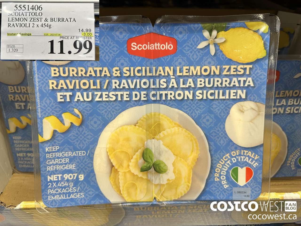 5551406 SCOIATTOLO LEMON ZEST & BURRATA RAVIOLI 2 X 454G ($3.00 INSTANT SAVINGS EXPIRES ON 2025-07-06) $11.99
