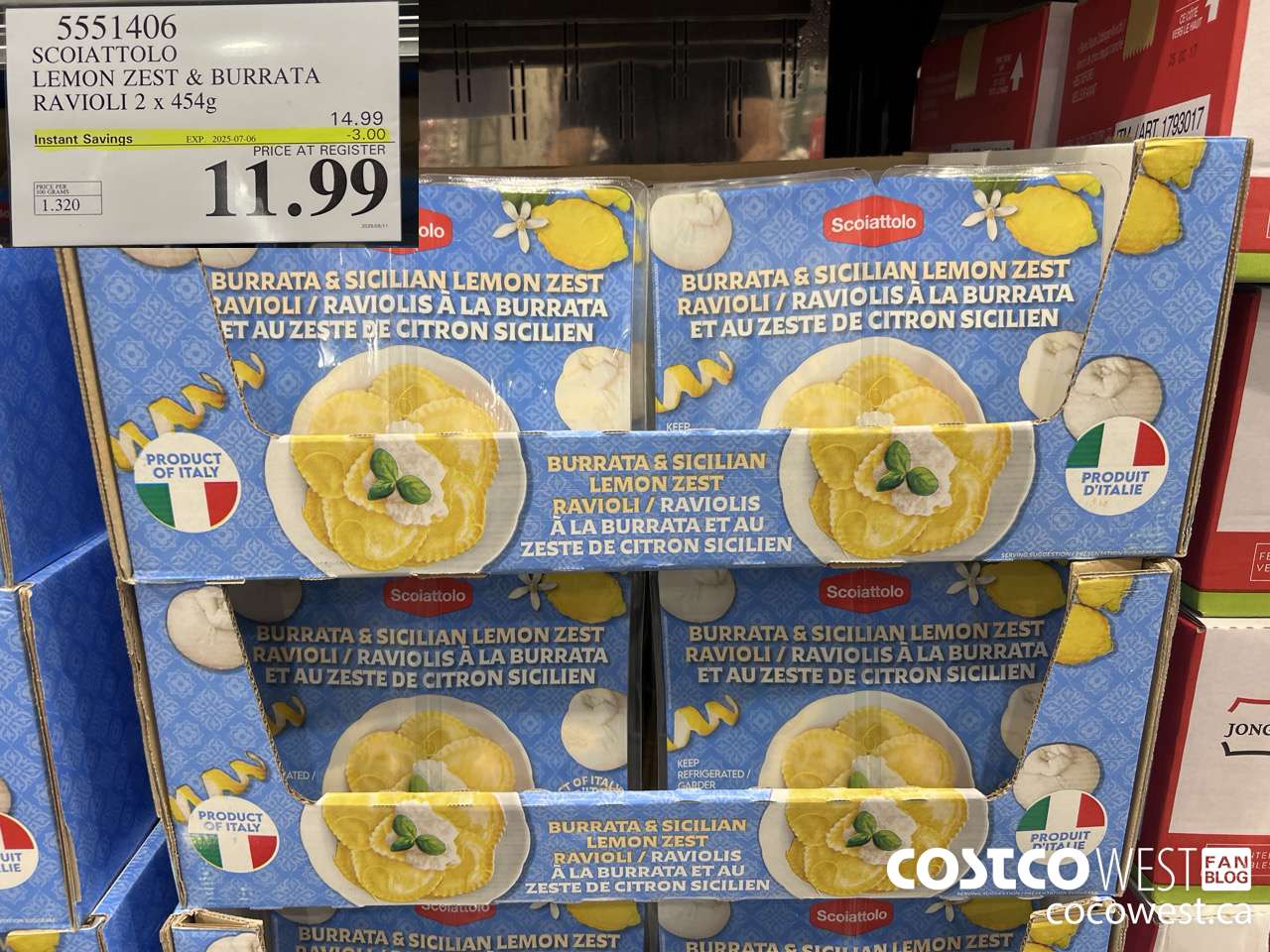 5551406 SCOIATTOLO LEMON ZEST & BURRATA RAVIOLI 2 X 454G ($3.00 INSTANT SAVINGS EXPIRES ON 2025-07-06) $11.99