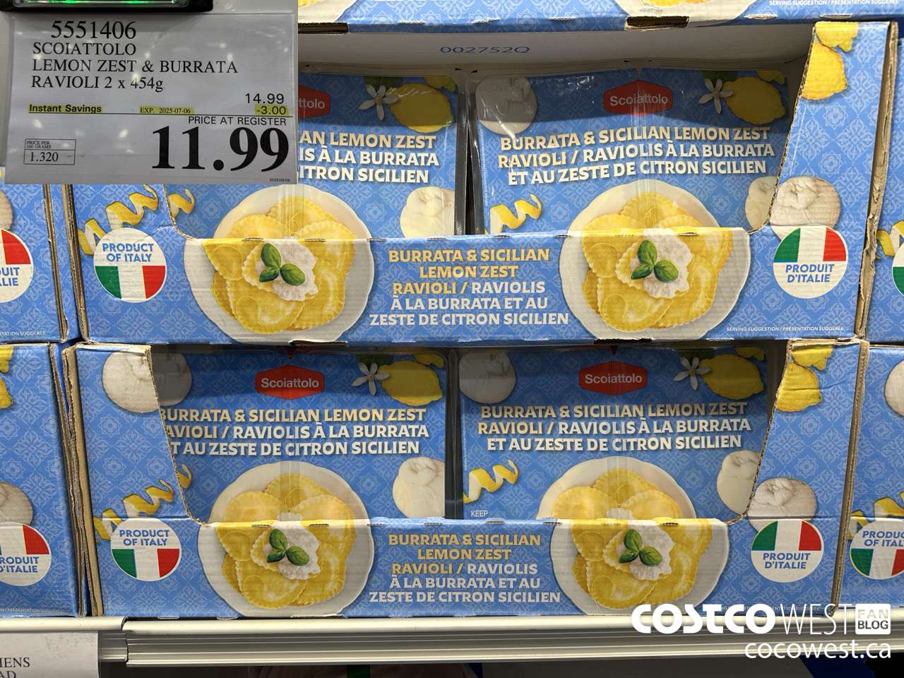 5551406 SCOIATTOLO LEMON ZEST & BURRATA RAVIOLI 2 X 454G ($3.00 INSTANT SAVINGS EXPIRES ON 2025-07-06) $11.99