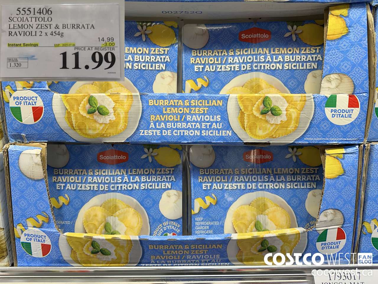 5551406 SCOIATTOLO LEMON ZEST & BURRATA RAVIOLI 2 X 454G ($3.00 INSTANT SAVINGS EXPIRES ON 2025-07-06) $11.99