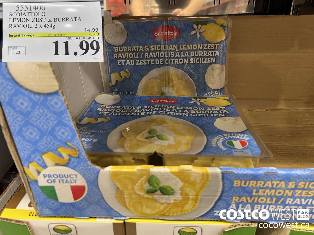 5551406 SCOIATTOLO LEMON ZEST & BURRATA RAVIOLI 2 X 454G ($3.00 INSTANT SAVINGS EXPIRES ON 2025-07-06) $11.99