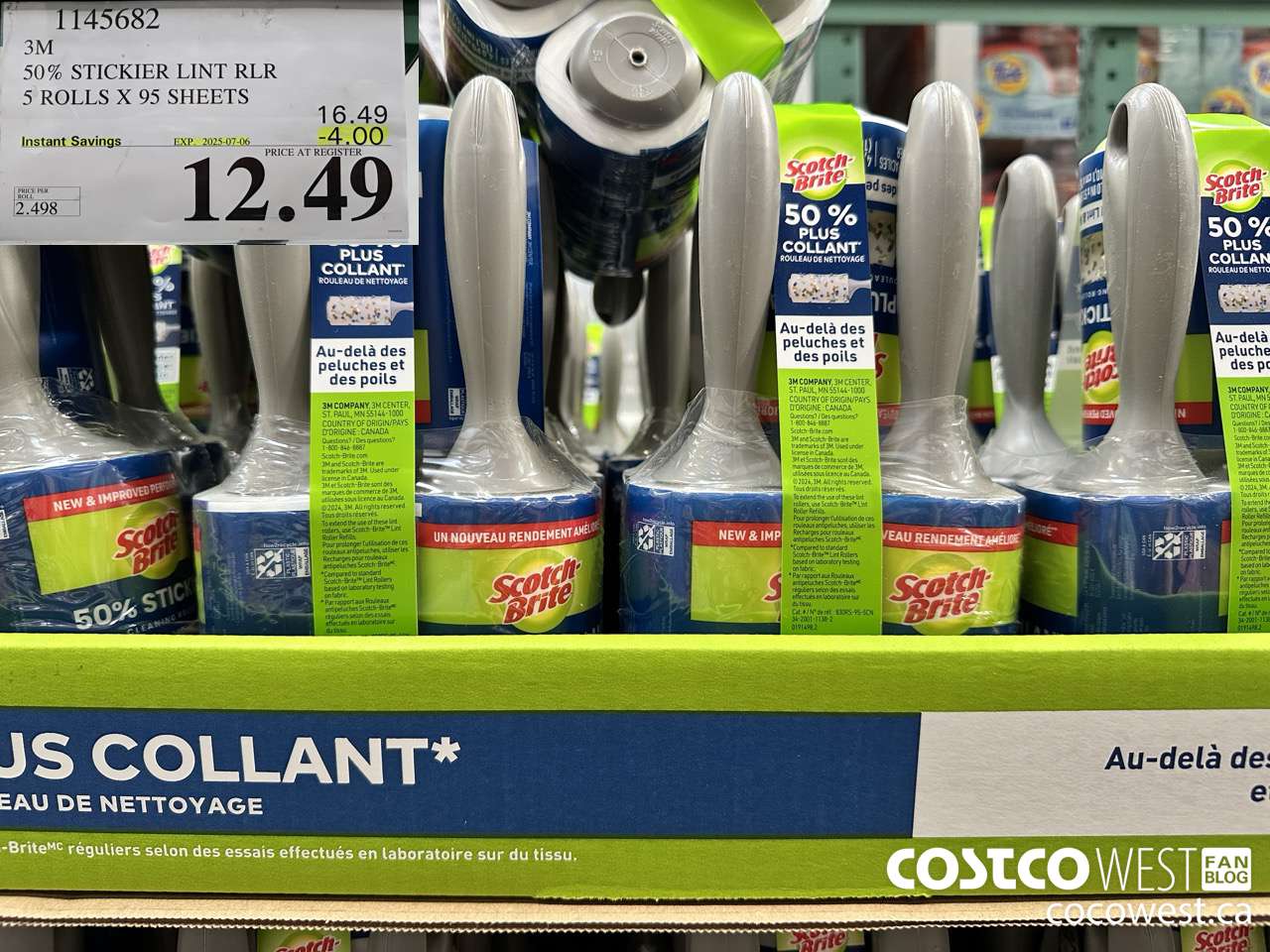 1145682 SCOTCH BRITE 50% STICKIER LINT RLR 5 ROLLS X 95 SHEETS ($4.00 INSTANT SAVINGS EXPIRES ON 2025-07-06) $12.49