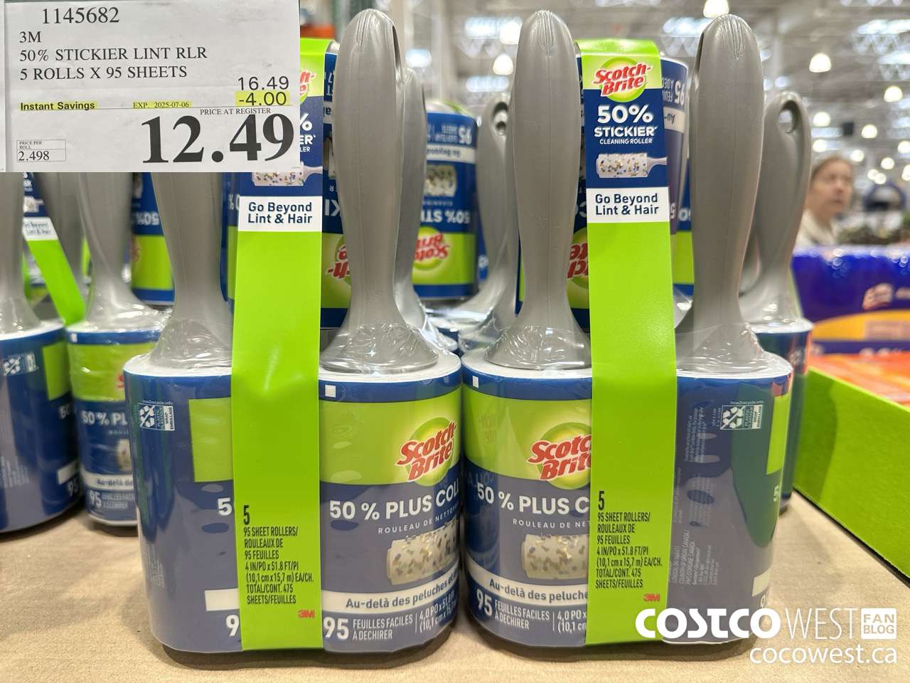 1145682 SCOTCH BRITE 50% STICKIER LINT RLR 5 ROLLS X 95 SHEETS ($4.00 INSTANT SAVINGS EXPIRES ON 2025-07-06) $12.49