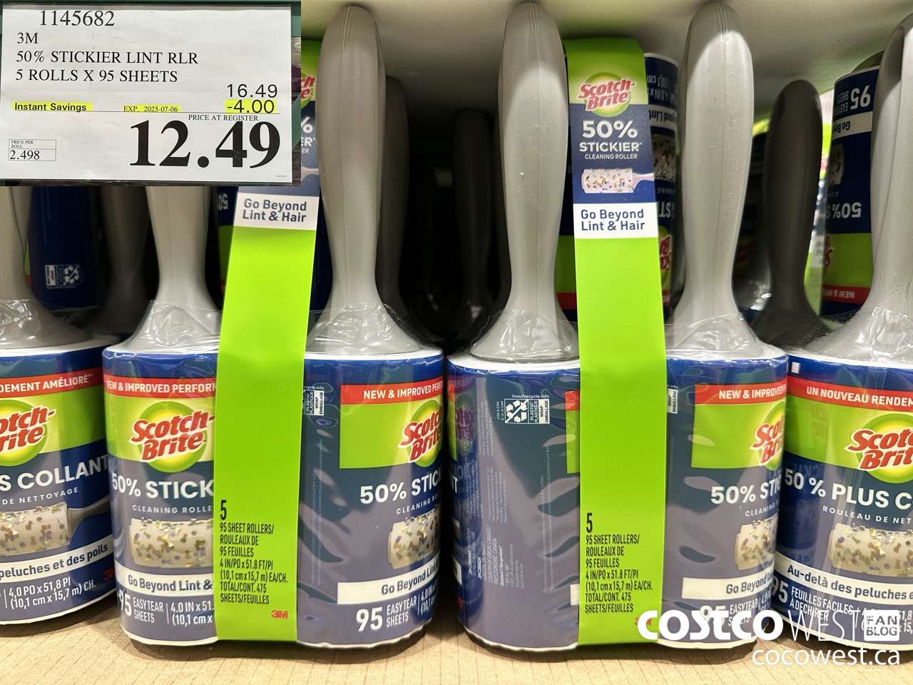 1145682 SCOTCH BRITE 50% STICKIER LINT RLR 5 ROLLS X 95 SHEETS ($4.00 INSTANT SAVINGS EXPIRES ON 2025-07-06) $12.49