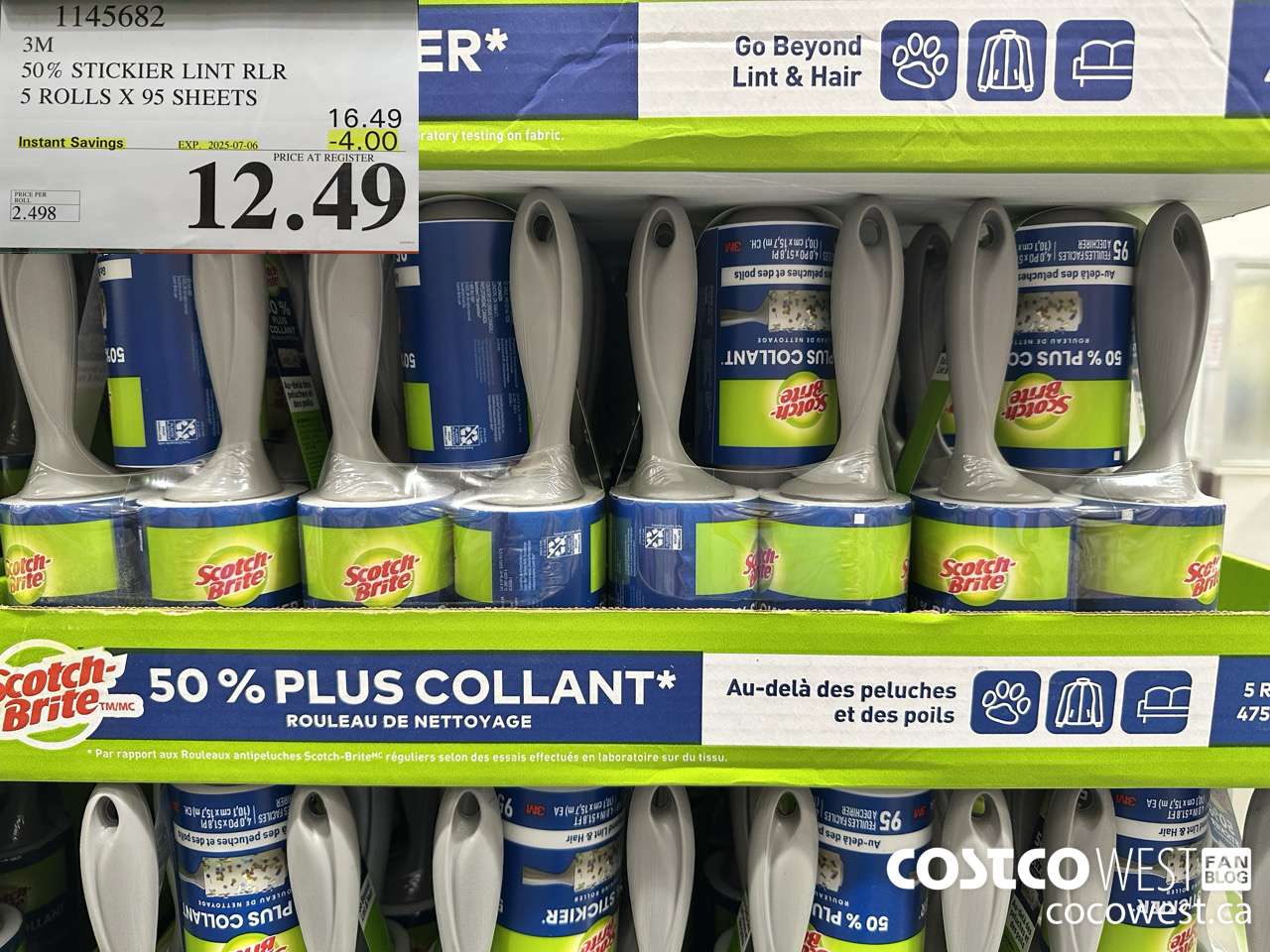 1145682 SCOTCH BRITE 50% STICKIER LINT RLR 5 ROLLS X 95 SHEETS ($4.00 INSTANT SAVINGS EXPIRES ON 2025-07-06) $12.49