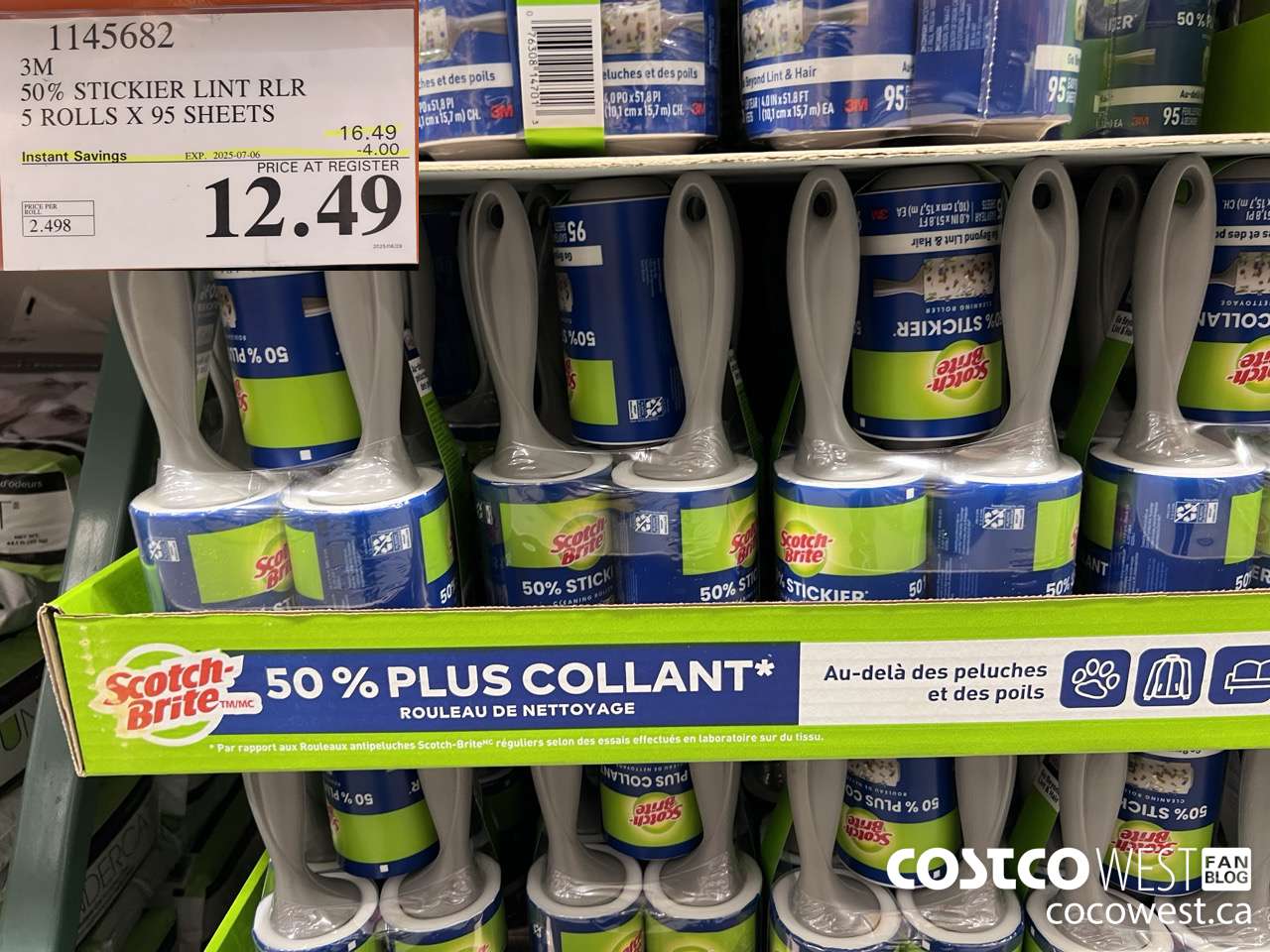 1145682 SCOTCH BRITE 50% STICKIER LINT RLR 5 ROLLS X 95 SHEETS ($4.00 INSTANT SAVINGS EXPIRES ON 2025-07-06) $12.49