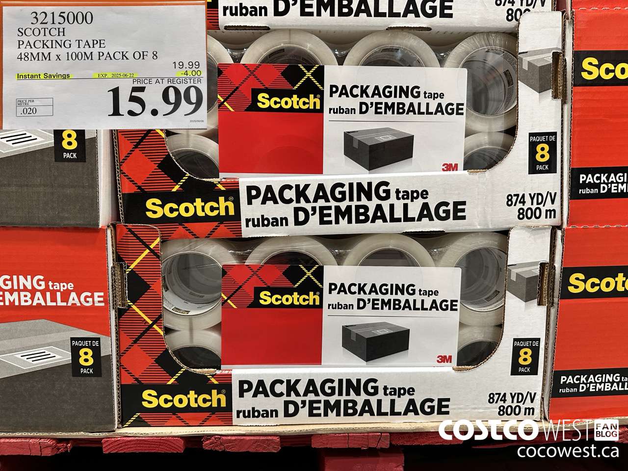 3215000 SCOTCH PACKING TAPE 48MM x 100M PACK OF 8 ($4.00 INSTANT SAVINGS EXPIRES ON 2025-06-22) $15.99