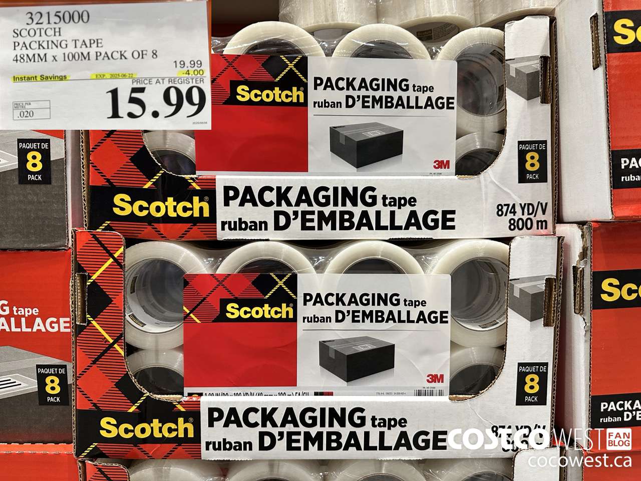 3215000 SCOTCH PACKING TAPE 48MM x 100M PACK OF 8 ($4.00 INSTANT SAVINGS EXPIRES ON 2025-06-22) $15.99