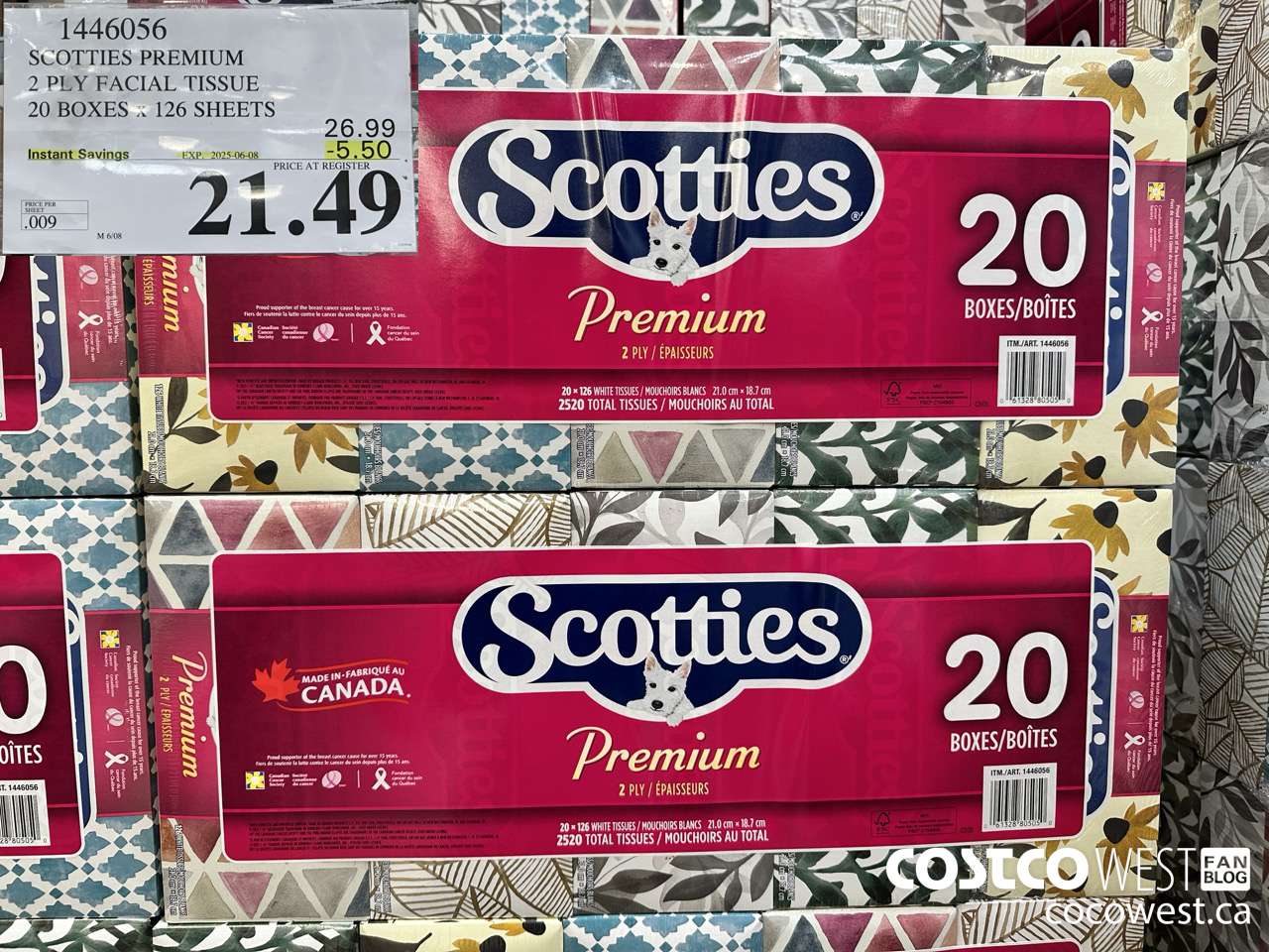 1446056 SCOTTIES PREMIUM 2 PLY FACIAL TISSUE 20 BOXES x 126 SHEETS ($5.50 INSTANT SAVINGS EXPIRES ON 2025-06-08) $21.49