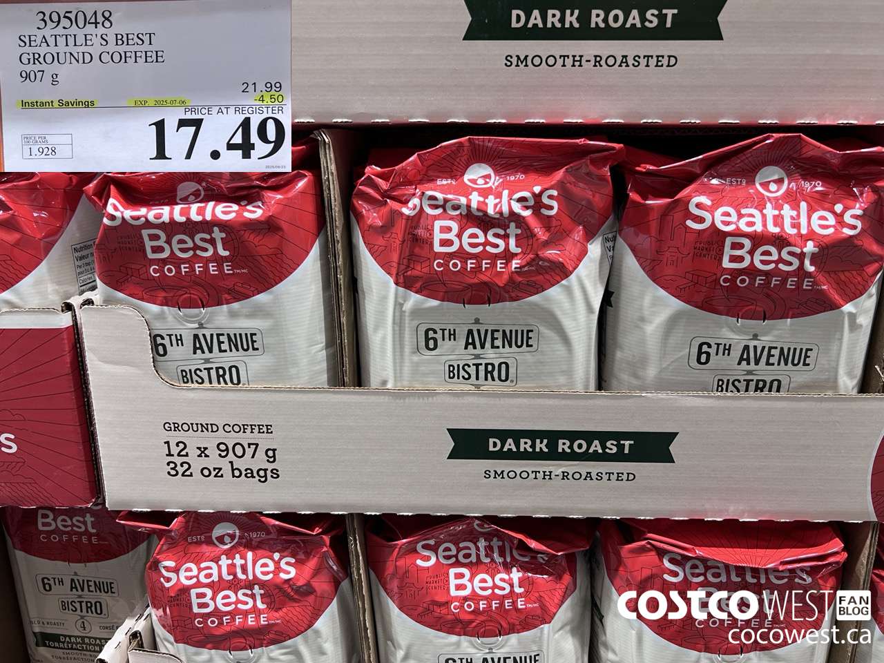 395048 SEATTLE'S BEST GROUND COFFEE 907 G ($4.50 INSTANT SAVINGS EXPIRES ON 2025-07-06) $17.49