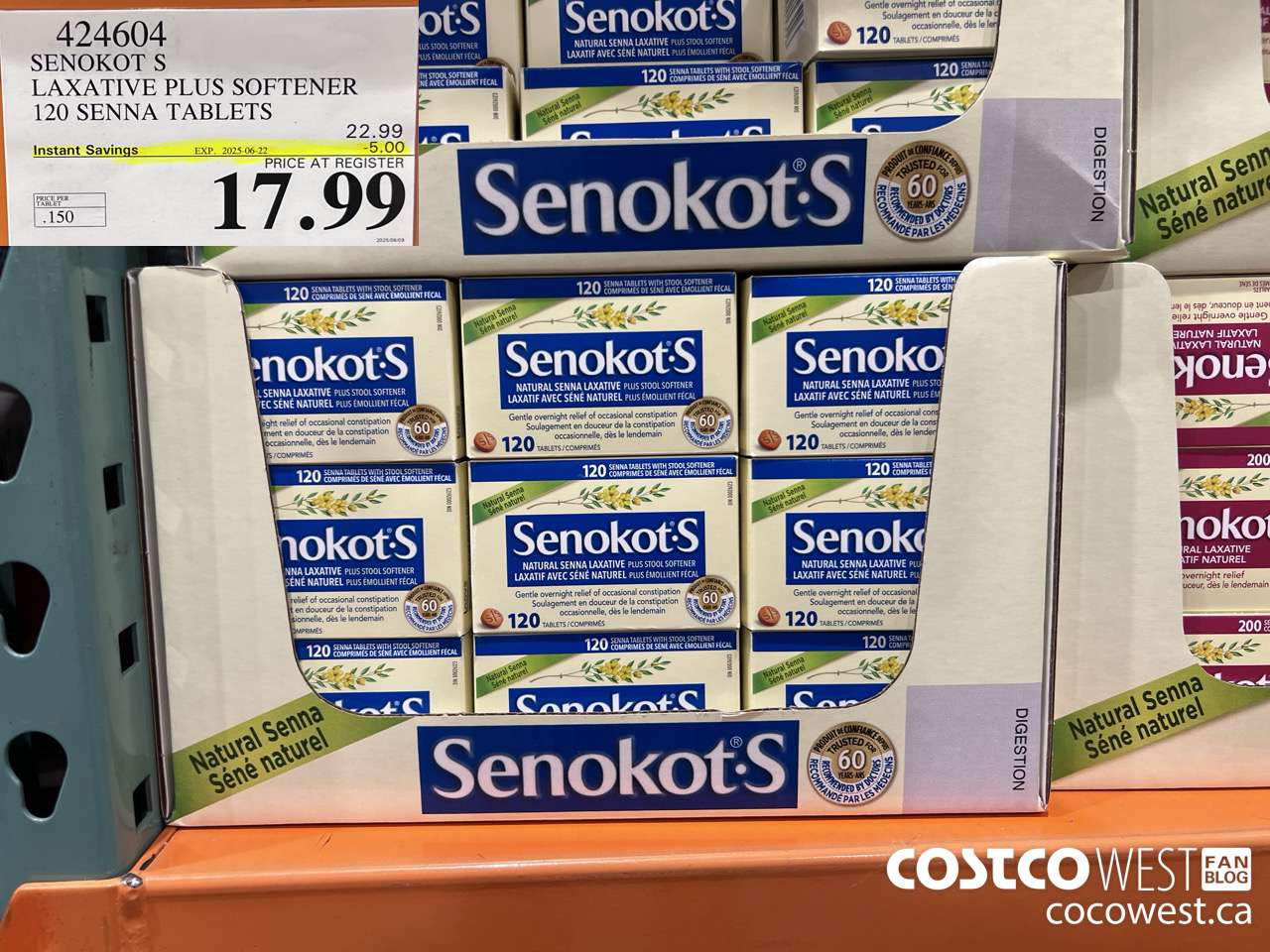 424604 SENOKOT S LAXATIVE PLUS SOFTENER 120 SENNA TABLETS ($5.00 INSTANT SAVINGS EXPIRES ON 2025-06-22) $17.99