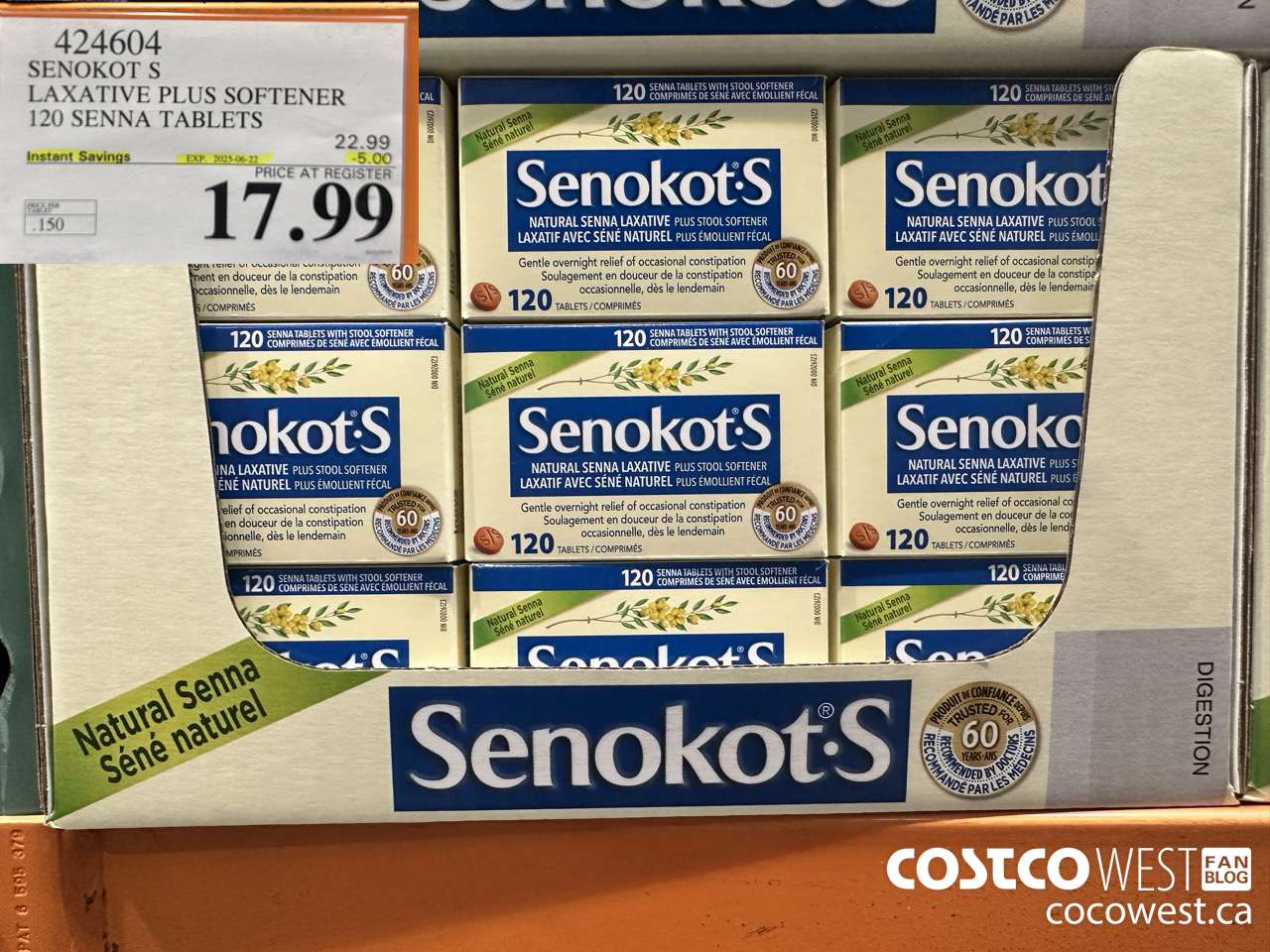 424604 SENOKOT S LAXATIVE PLUS SOFTENER 120 SENNA TABLETS ($5.00 INSTANT SAVINGS EXPIRES ON 2025-06-22) $17.99