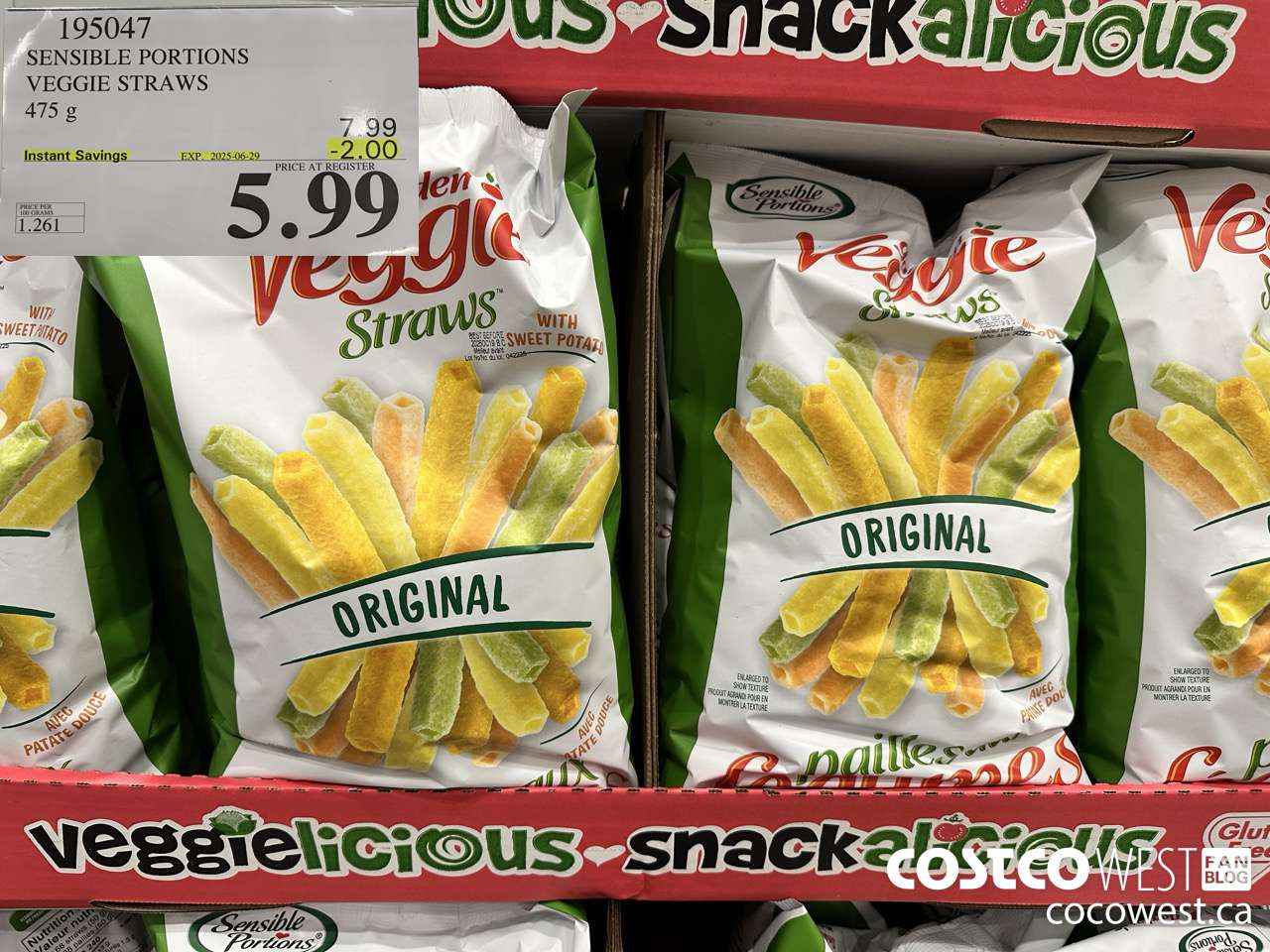 195047 SENSIBLE PORTIONS VEGGIE STRAWS 475 g ($2.00 INSTANT SAVINGS EXPIRES ON 2025-06-29) $5.99