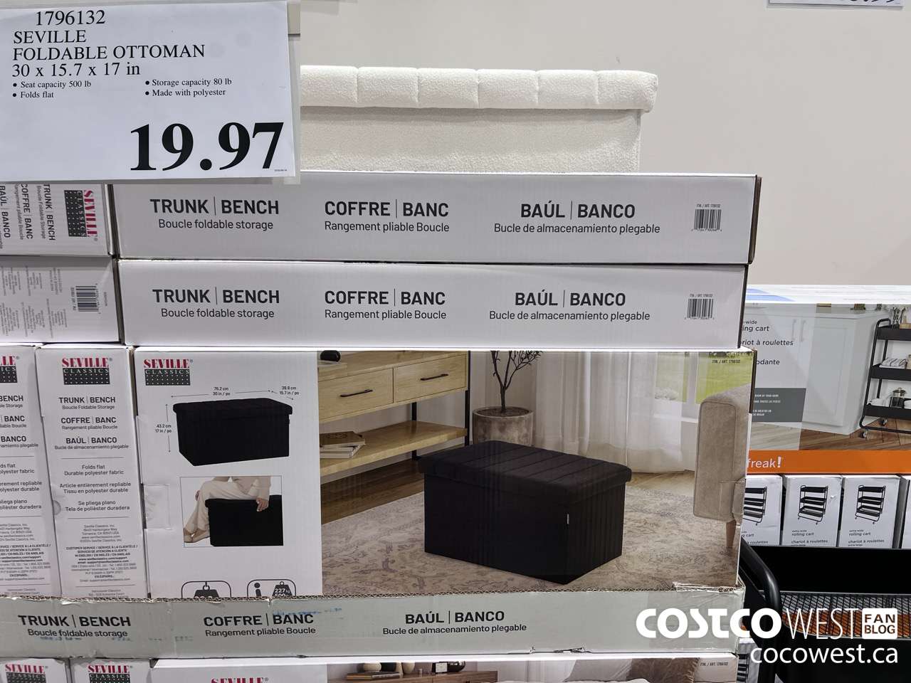 1796132 SEVILLE FOLDABLE OTTOMAN 30 x 15.7 x 17 in $19.97