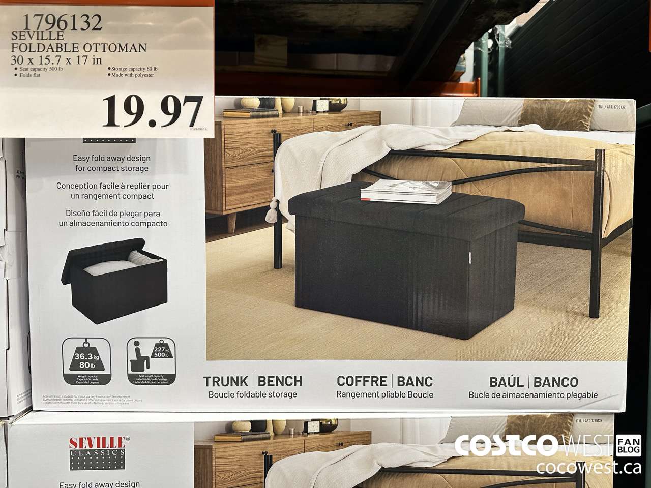 1796132 SEVILLE FOLDABLE OTTOMAN 30 x 15.7 x 17 in $19.97