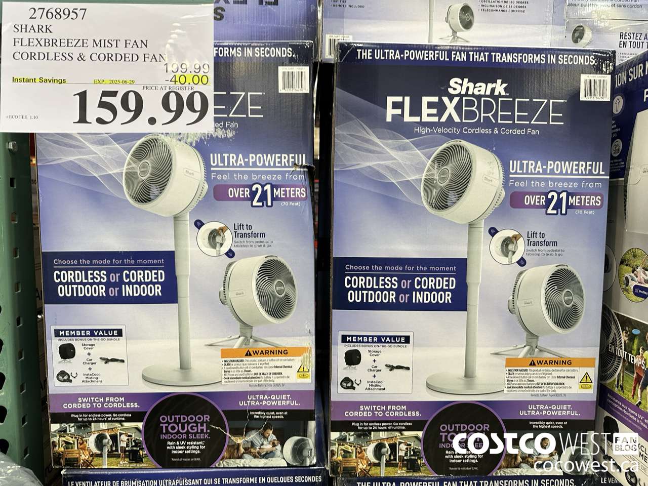 2768957 SHARK FLEXBREEZE MIST FAN CORDLESS & CORDED FAN ($40.00 INSTANT SAVINGS EXPIRES ON 2025-06-29) $159.99