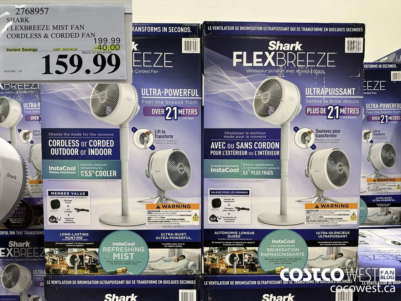 2768957 SHARK FLEXBREEZE MIST FAN CORDLESS & CORDED FAN ($40.00 INSTANT SAVINGS EXPIRES ON 2025-06-29) $159.99