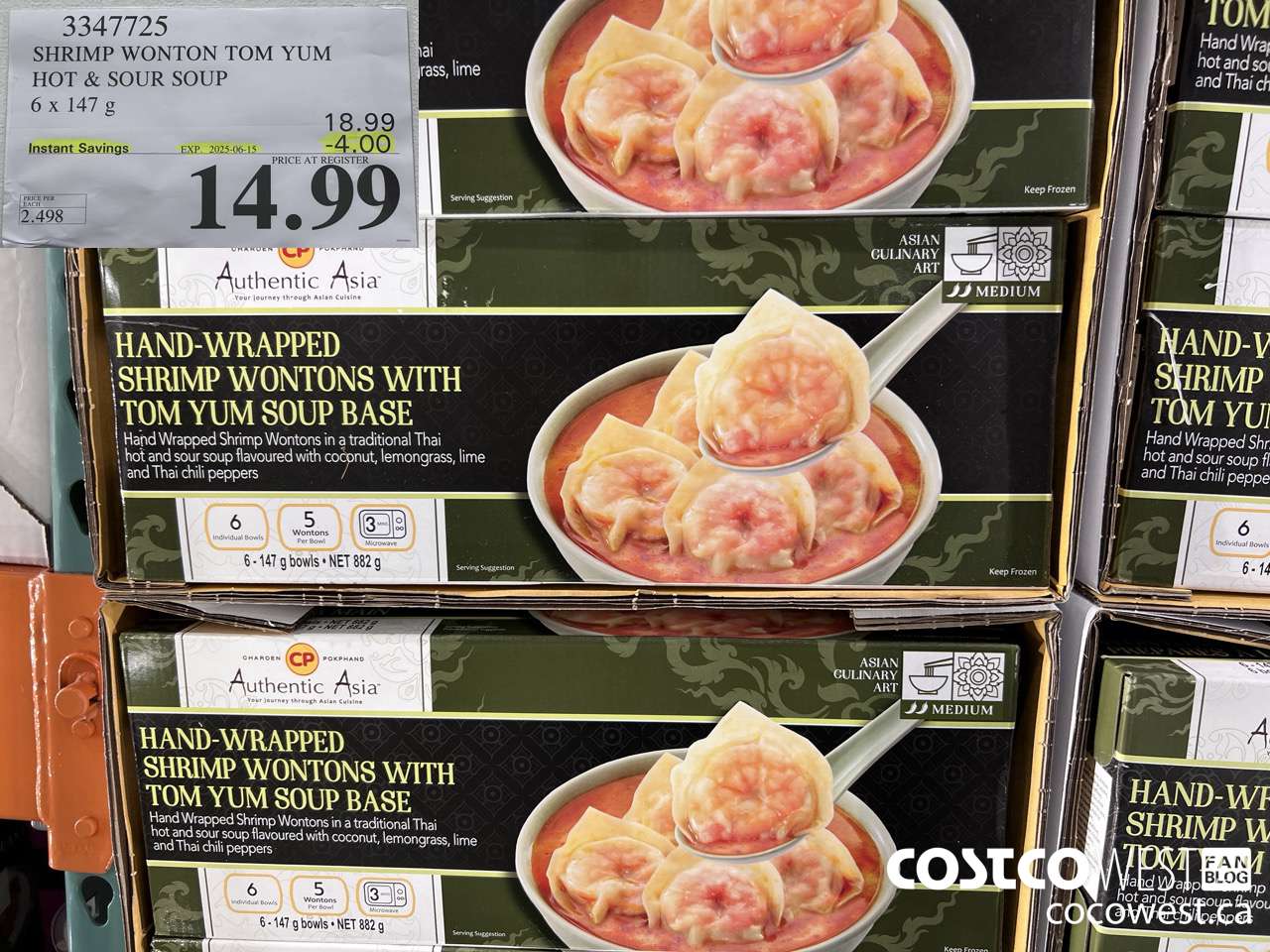 3347725 SHRIMP WONTON TOM YUM HOT & SOUR SOUP 6 X 147 G ($4.00 INSTANT SAVINGS EXPIRES ON 2025-06-15) $14.99