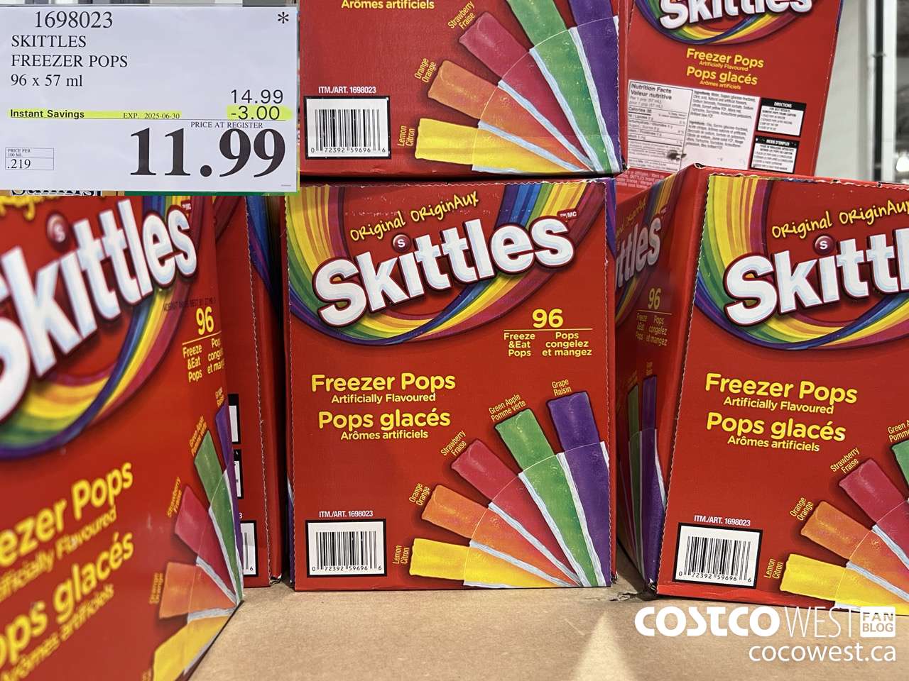 1698023 SKITTLES FREEZER POPS 96 x 57 ml ($3.00 INSTANT SAVINGS EXPIRES ON 2025-06-30) $11.99