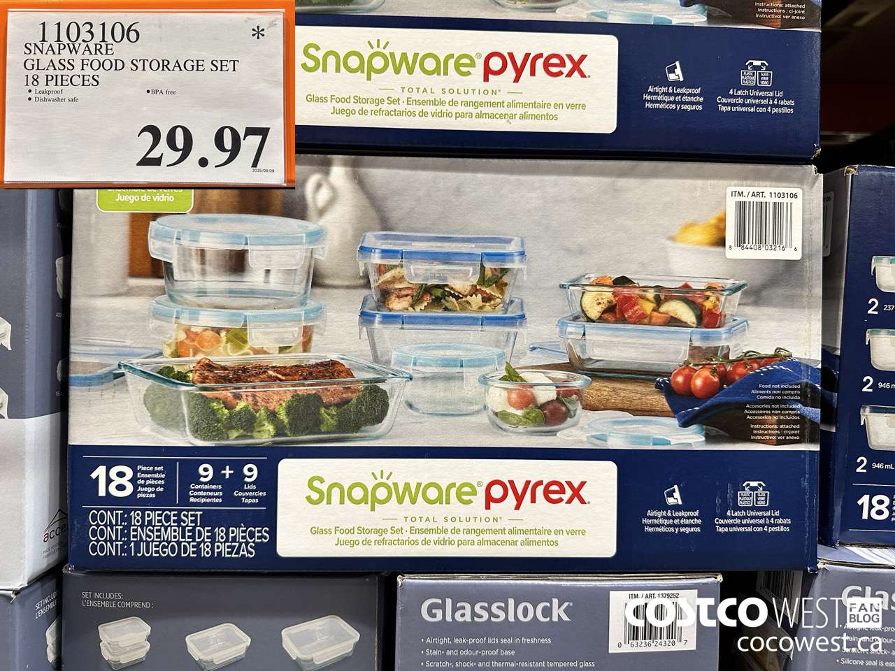 1103106 SNAPWARE PYREX 18-PIECE GLASS FOOD STORAGE SET $29.97