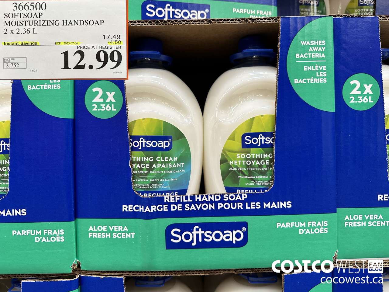 366500 SOFTSOAP HANDSOAP WITH ALOE 2 X 2.36L ($4.50 INSTANT SAVINGS EXPIRES ON 2025-07-06) $12.99