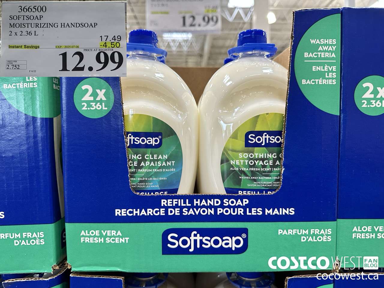 366500 SOFTSOAP HANDSOAP WITH ALOE 2 X 2.36L ($4.50 INSTANT SAVINGS EXPIRES ON 2025-07-06) $12.99