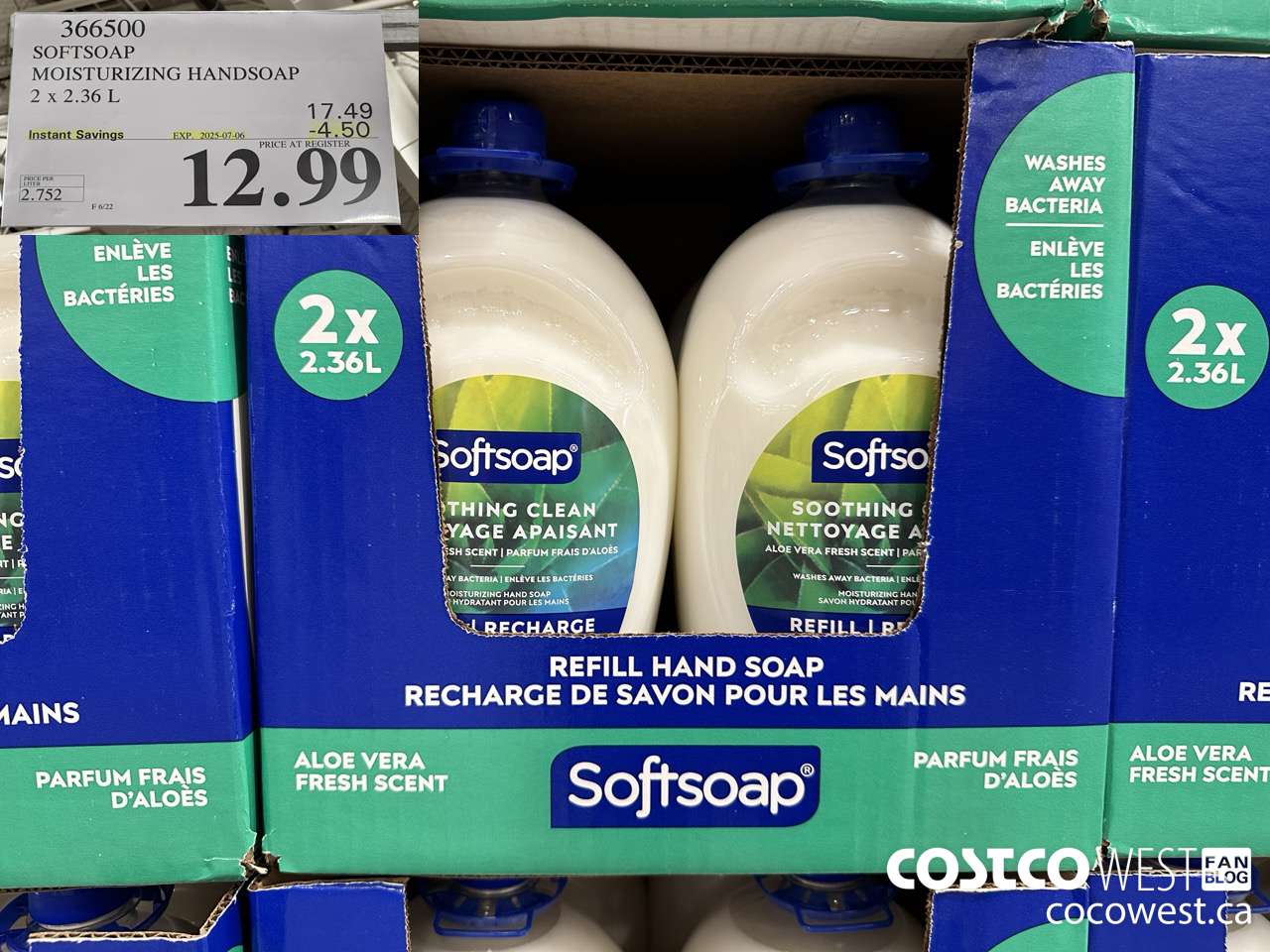 366500 SOFTSOAP HANDSOAP WITH ALOE 2 X 2.36L ($4.50 INSTANT SAVINGS EXPIRES ON 2025-07-06) $12.99