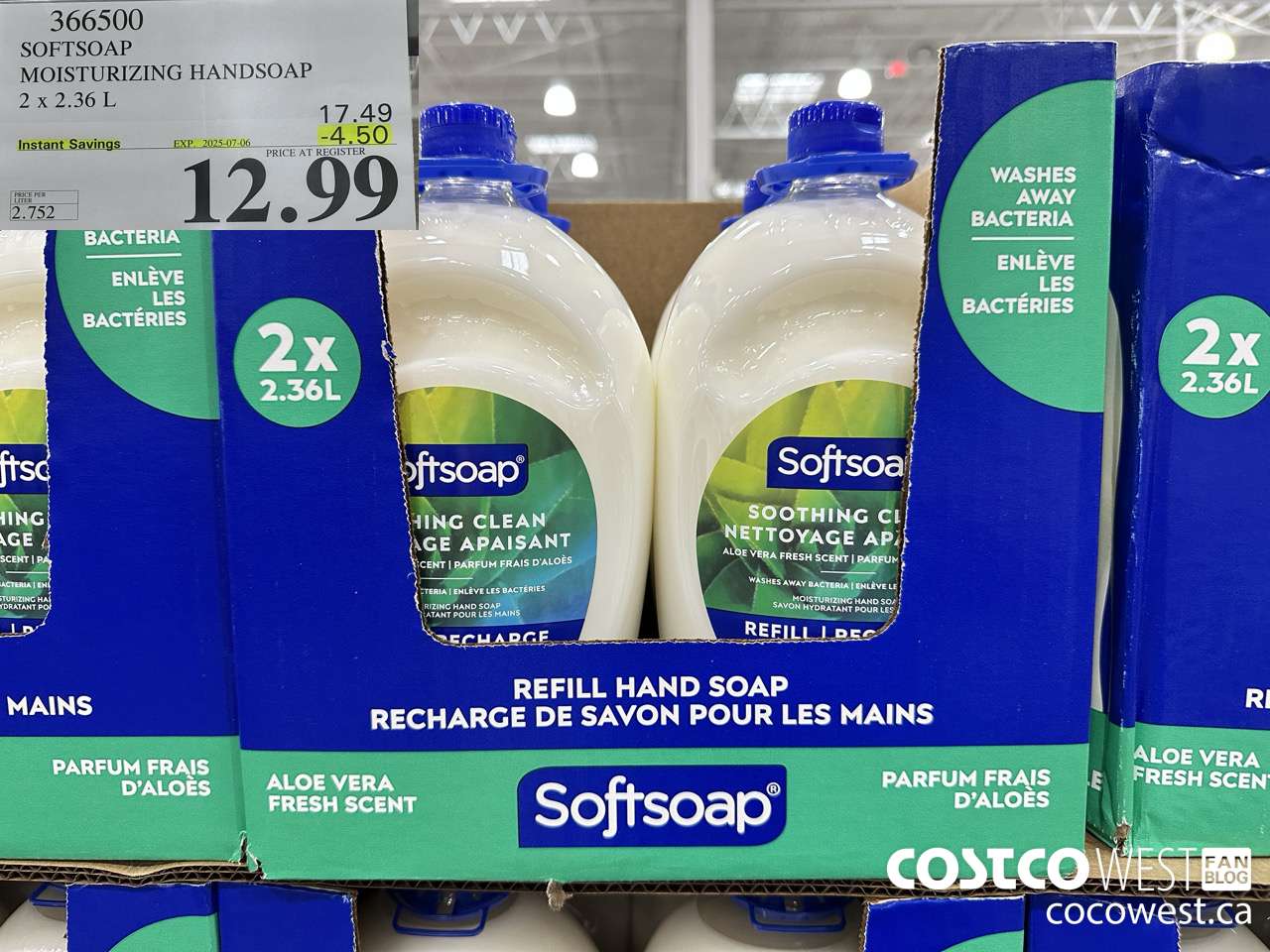 366500 SOFTSOAP HANDSOAP WITH ALOE 2 X 2.36L ($4.50 INSTANT SAVINGS EXPIRES ON 2025-07-06) $12.99