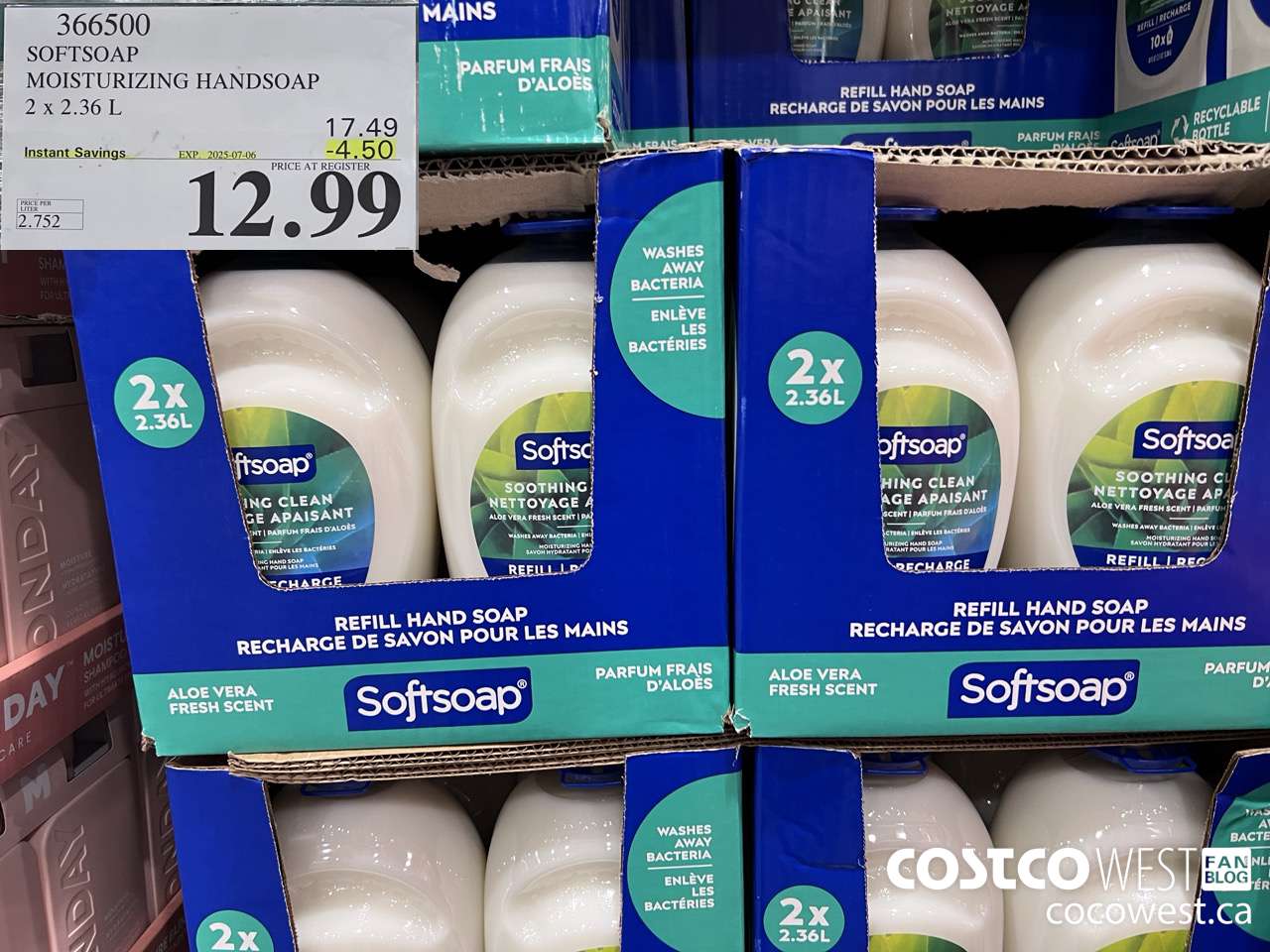 366500 SOFTSOAP HANDSOAP WITH ALOE 2 X 2.36L ($4.50 INSTANT SAVINGS EXPIRES ON 2025-07-06) $12.99